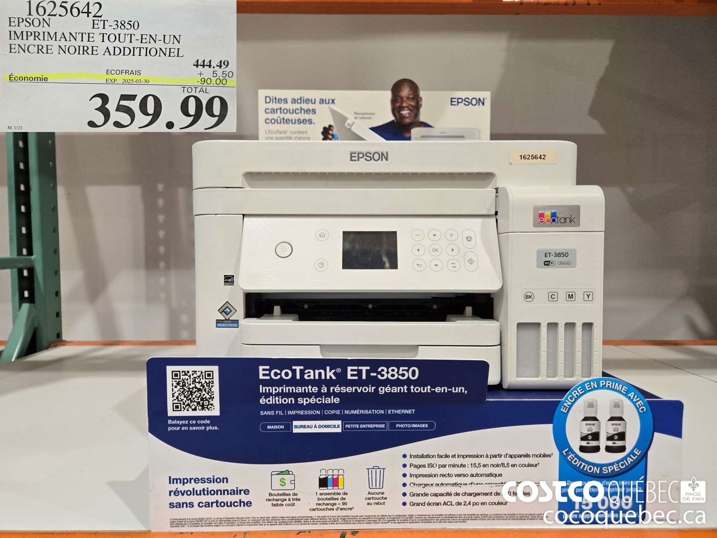 1625642 EPSON ET-3850 IMPRIMANTE TOUT-EN-UN ENCRE NOIRE ADDITIONEL  ($90.00 INSTANT SAVINGS EXPIRES ON 2025-03-30) $359.99