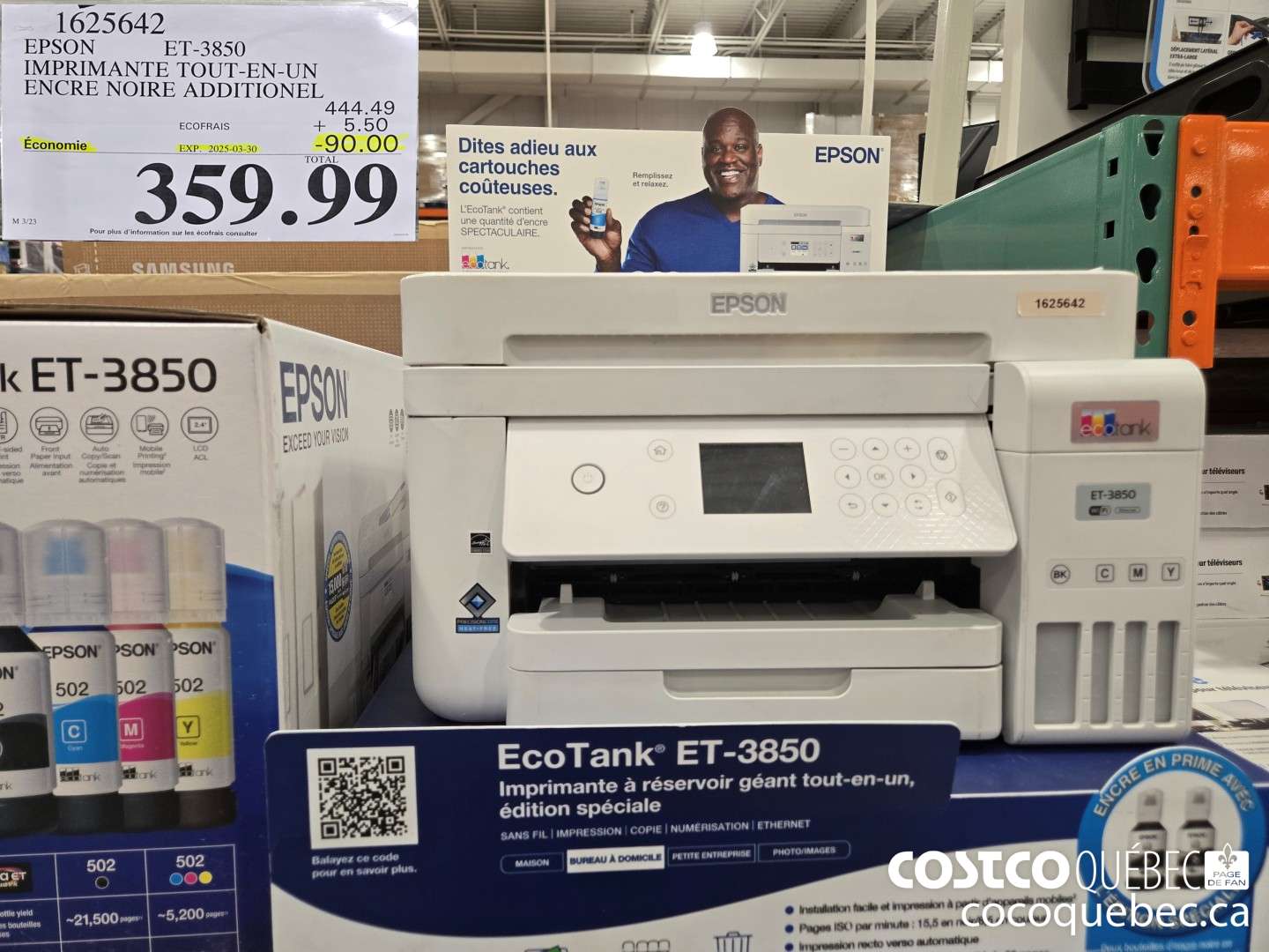 1625642 EPSON ET-3850 IMPRIMANTE TOUT-EN-UN ENCRE NOIRE ADDITIONEL  ($90.00 INSTANT SAVINGS EXPIRES ON 2025-03-30) $359.99