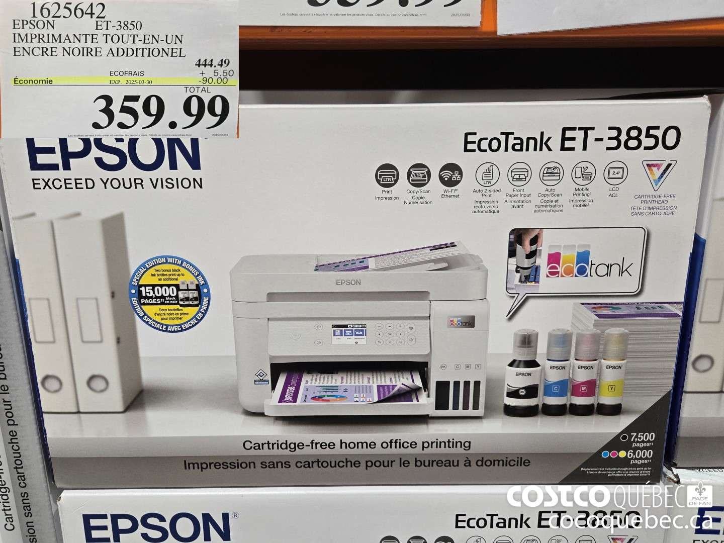 1625642 EPSON IMPRIMANTE TOUT-EN-UN ET-3850 SEPERRESERVOIR ($70.00 INSTANT SAVINGS EXPIRES ON 2025-03-30) $359.99