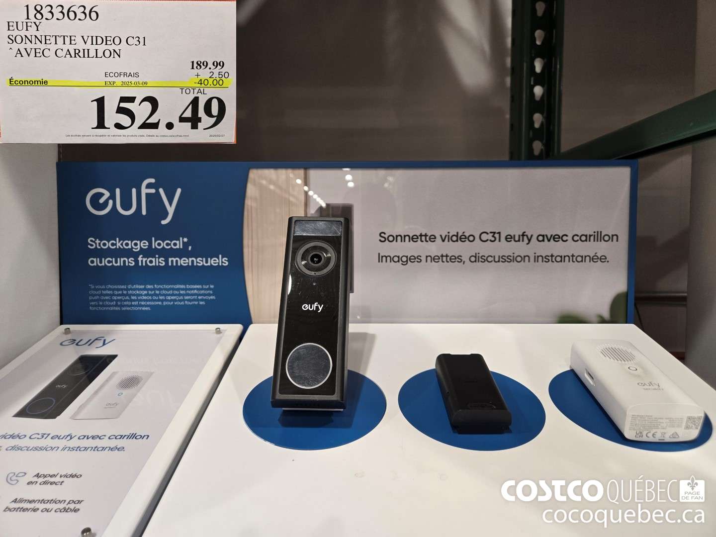 1833636 EUFY SONNETTE VIDEO C31 “AVEC CARILLON  ($40.00 INSTANT SAVINGS EXPIRES ON 2025-03-09) $152.49