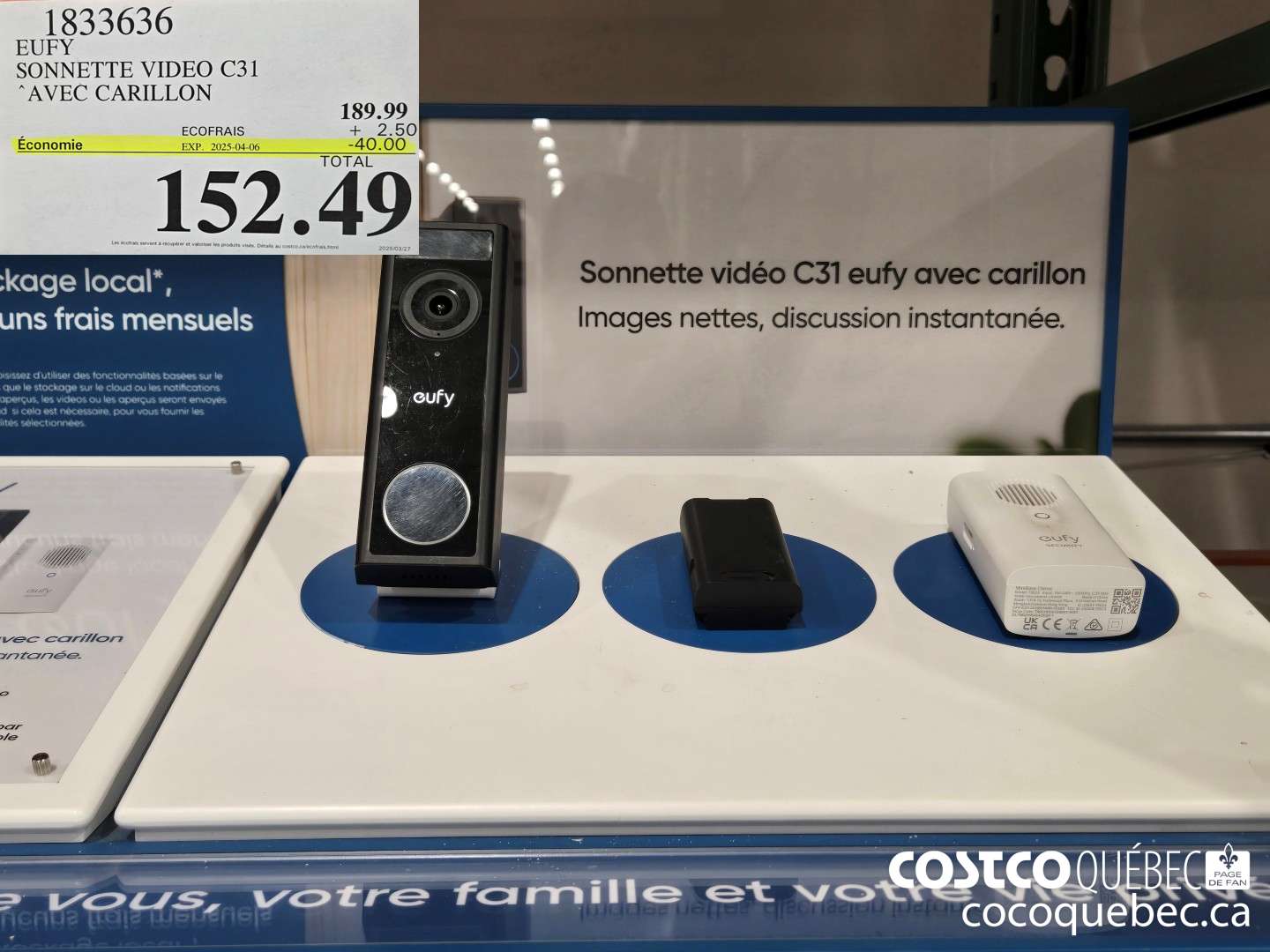 1833636 EUFY SONNETTE VIDEO C31 “AVEC CARILLON  ($40.00 INSTANT SAVINGS EXPIRES ON 2025-04-06) $152.49