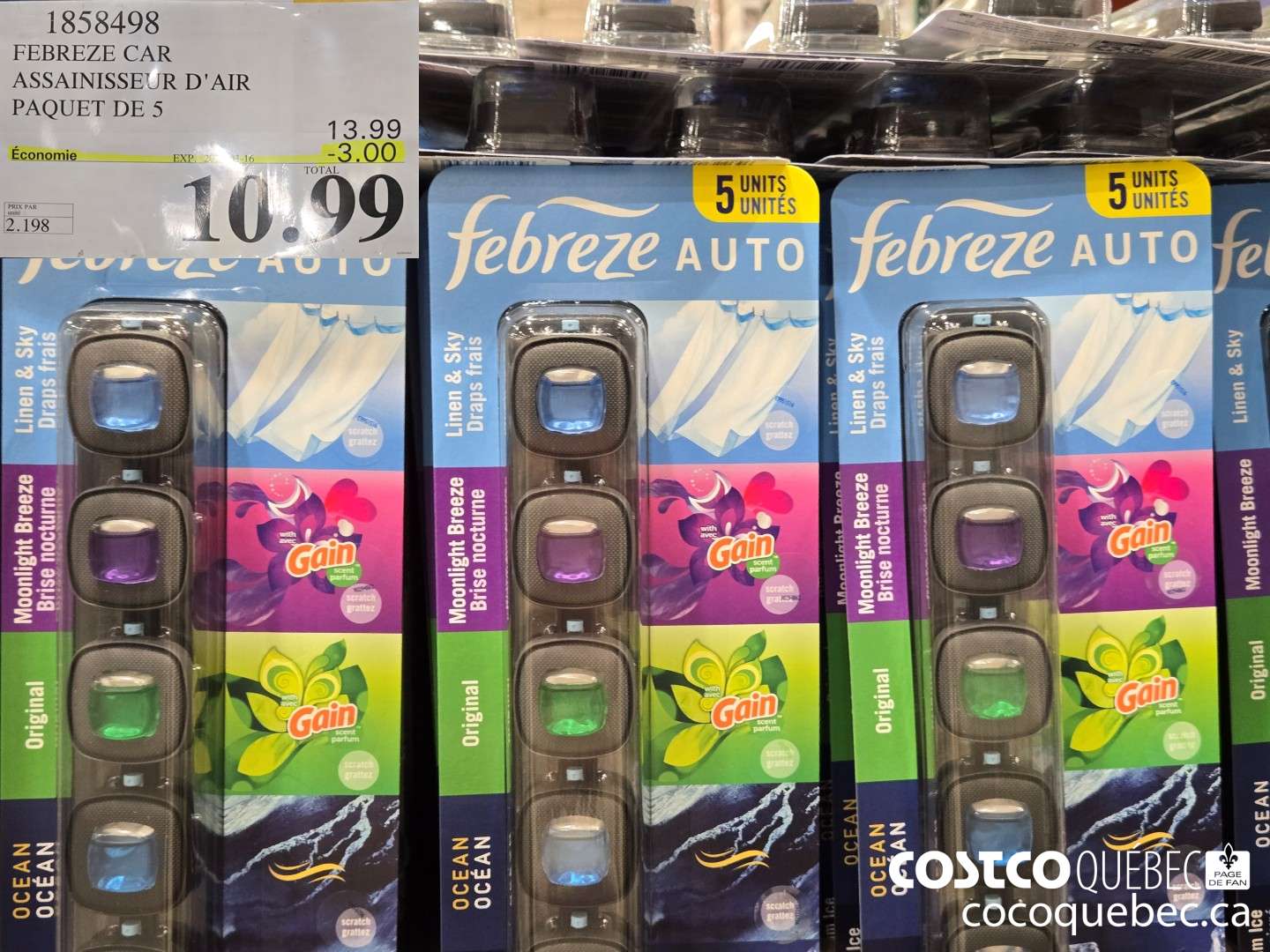 1858498 FEBREZE CAR ASSAINISSEUR D'AIR PAQUET DE 5  ($3.00 INSTANT SAVINGS EXPIRES ON 2025-03-16) $10.99