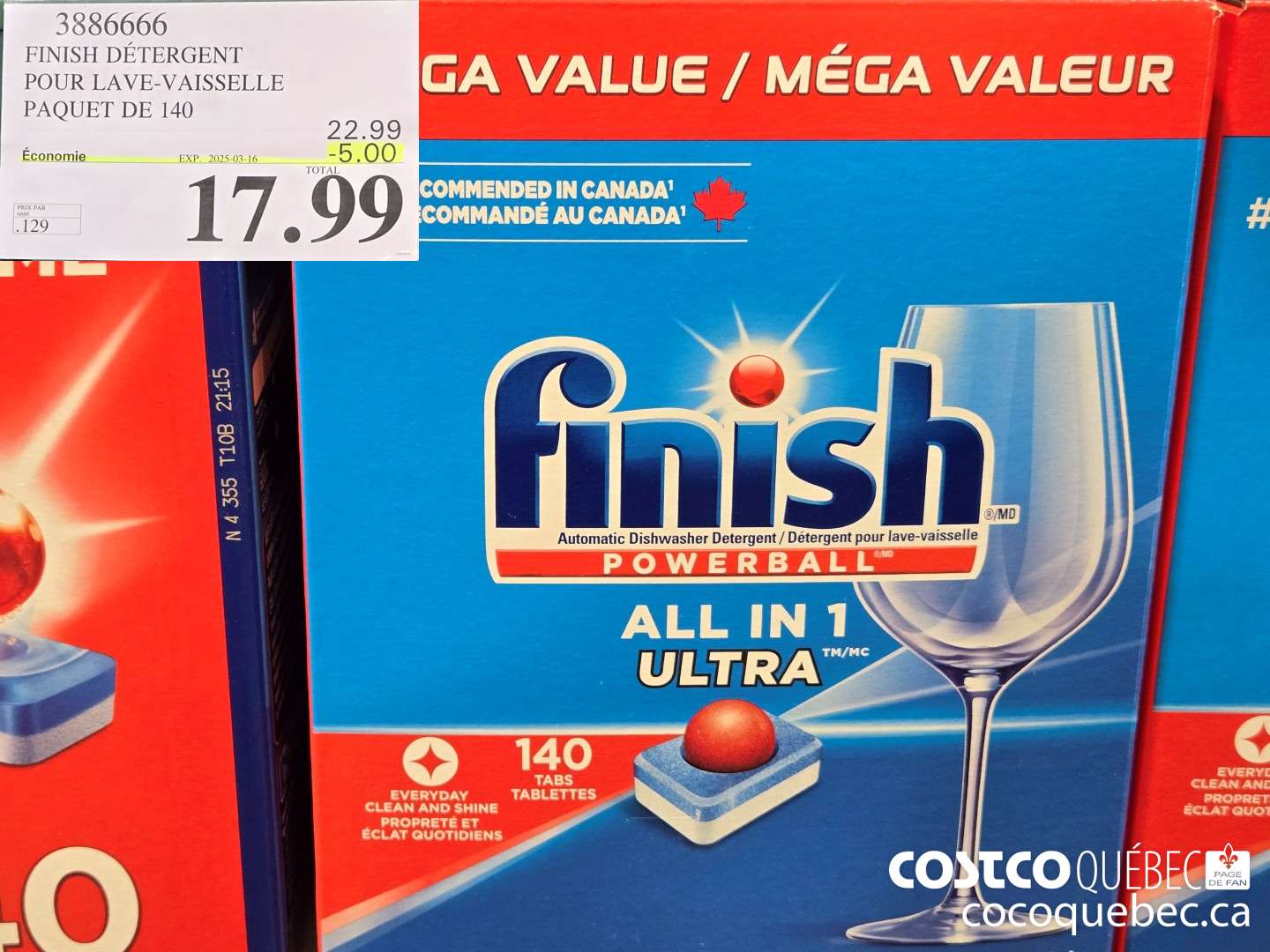 3886666 FINISH DETERGENT POUR LAVE-VAISSELLE PAQUET DE 140 ($5.00 INSTANT SAVINGS EXPIRES ON 2025-03-16) $17.99