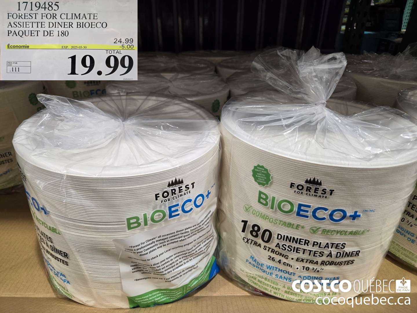 1719485 FOREST OR CLIMATE ASSIETTE DINER BIOECO PAQUET DE 180 ($5.00 INSTANT SAVINGS EXPIRES ON 2025-03-30) $19.99
