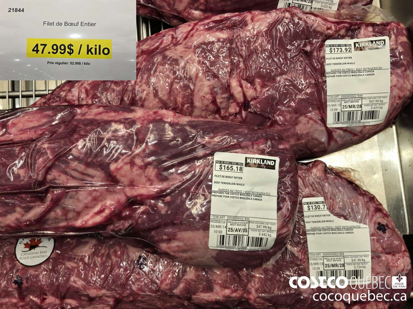 21844 Filet de boeuf (entier)  ($30.00 INSTANT SAVINGS) $47.99