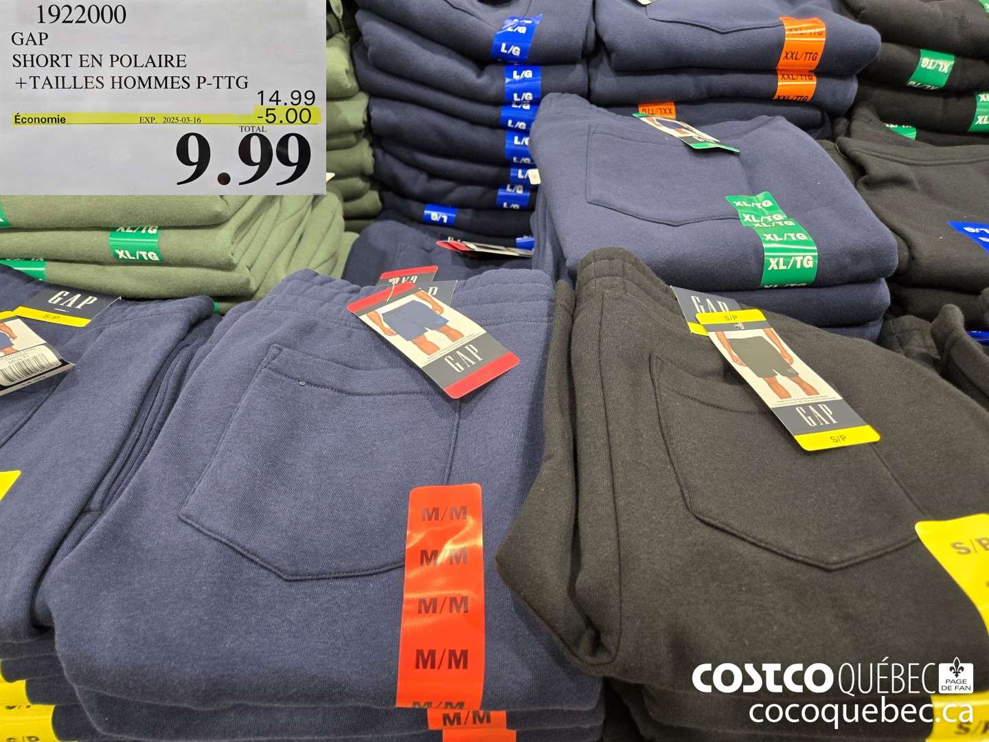 1922000 GAP SHORT EN POLAIRE +TAILLES HOMMES P-TTG  ($5.00 INSTANT SAVINGS EXPIRES ON 2025-03-16) $9.99