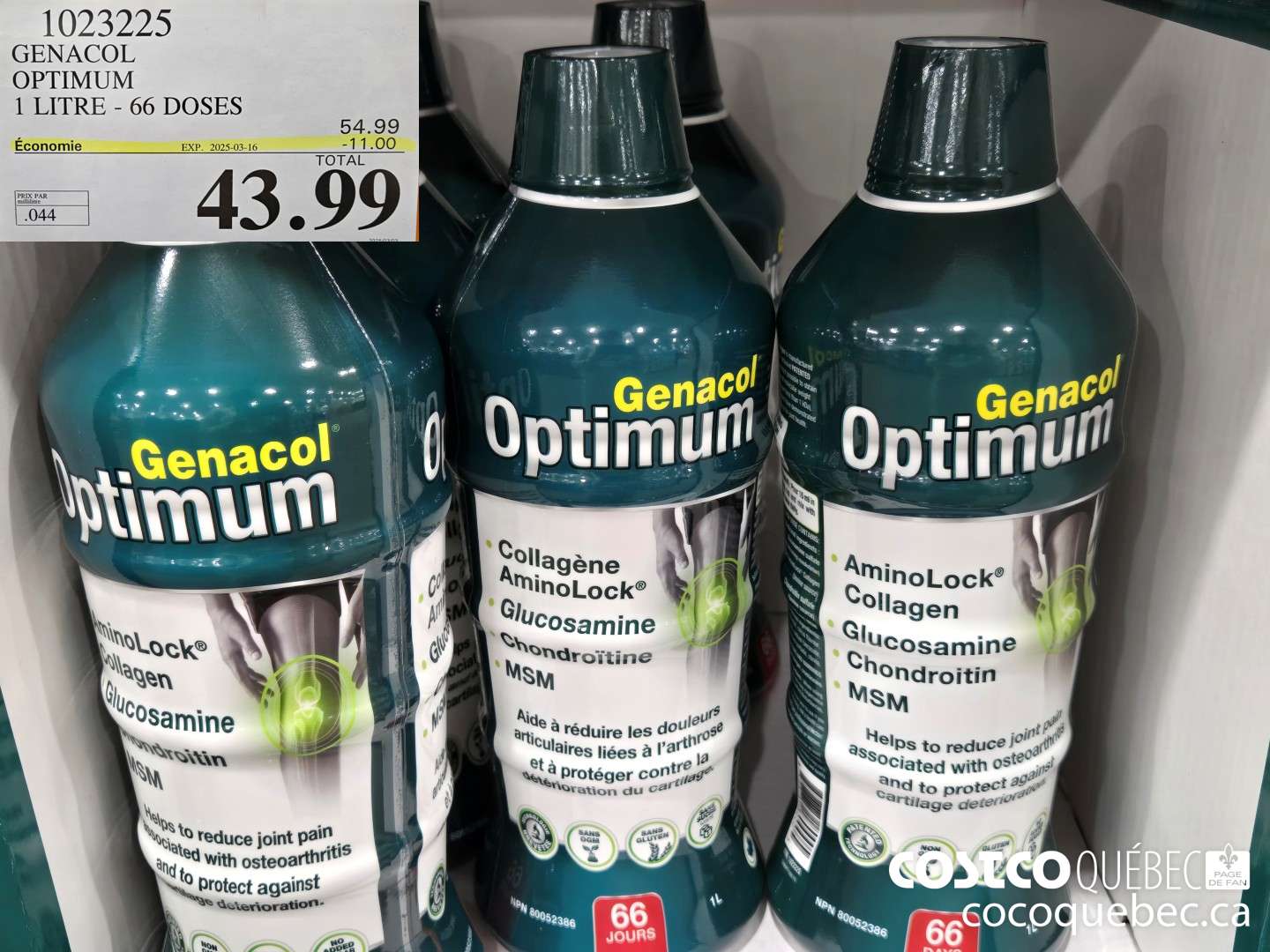 1023225 GENACOL OPTIMUM 1 LITRE - 66 DOSES ($11.00 INSTANT SAVINGS EXPIRES ON 2025-03-16) $43.99