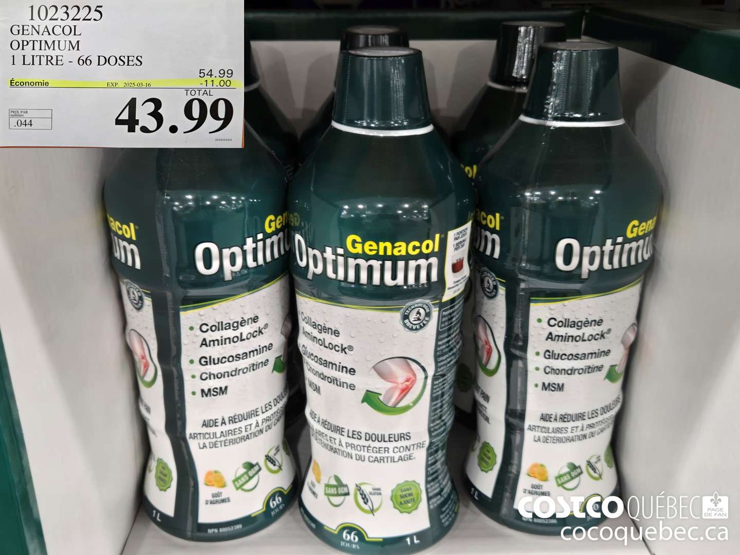 10235223 GENACOL OPTIMUM 1 LITRE - 66 DOSES  ($11.00 INSTANT SAVINGS EXPIRES ON 2025-03-16) $43.99
