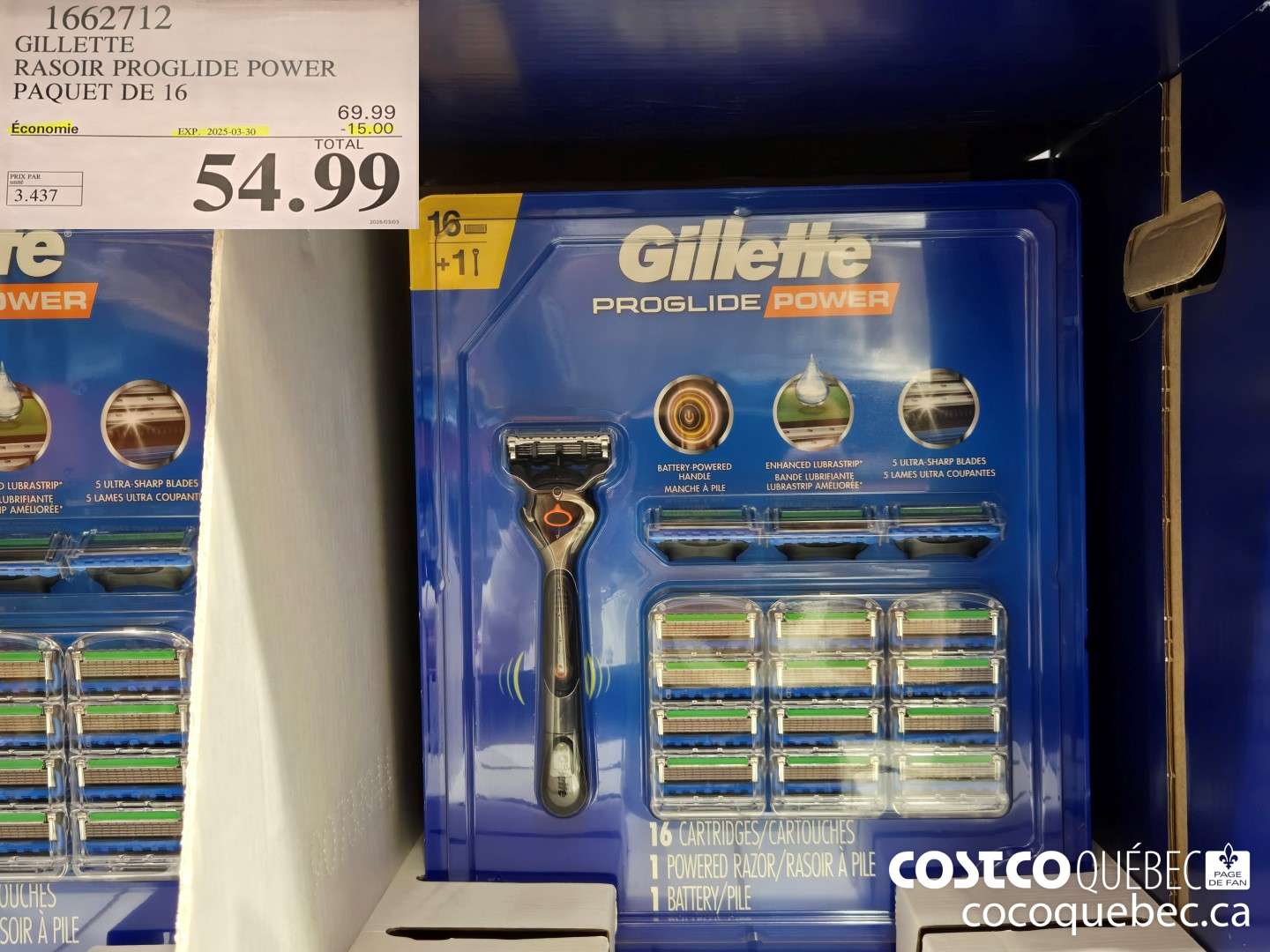 1662712 GILLETTE RASOIR PROGLIDE POWER PAQUET DE 16  ($15.00 INSTANT SAVINGS EXPIRES ON 2025-03-30) $54.99