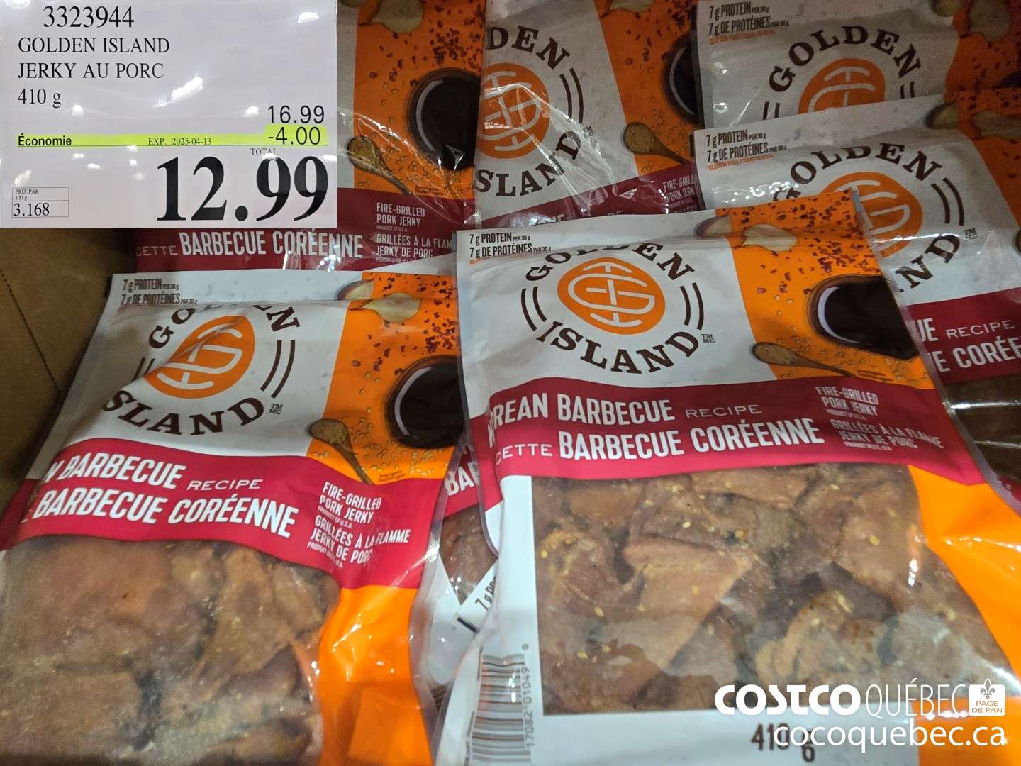 3323944 GOLDEN ISLAND JERKY AU PORC 410 g  ($4.00 INSTANT SAVINGS EXPIRES ON 2025-04-13) $12.99