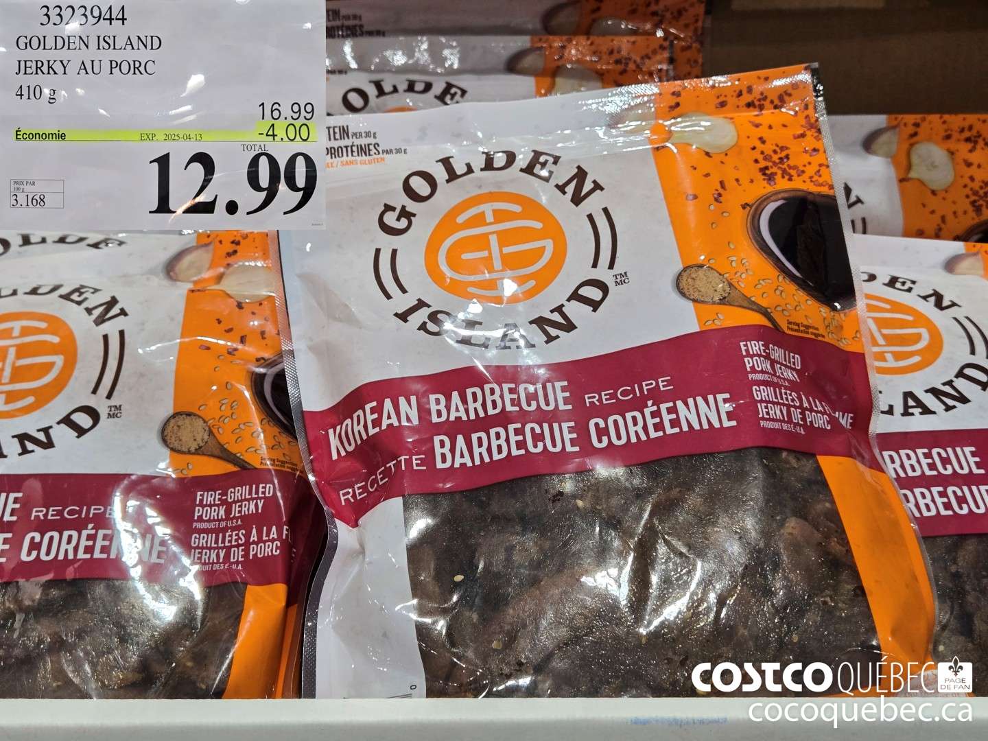 3323944 GOLDEN ISLAND JERKY AU PORC 410 g  ($4.00 INSTANT SAVINGS EXPIRES ON 2025-04-13) $12.99