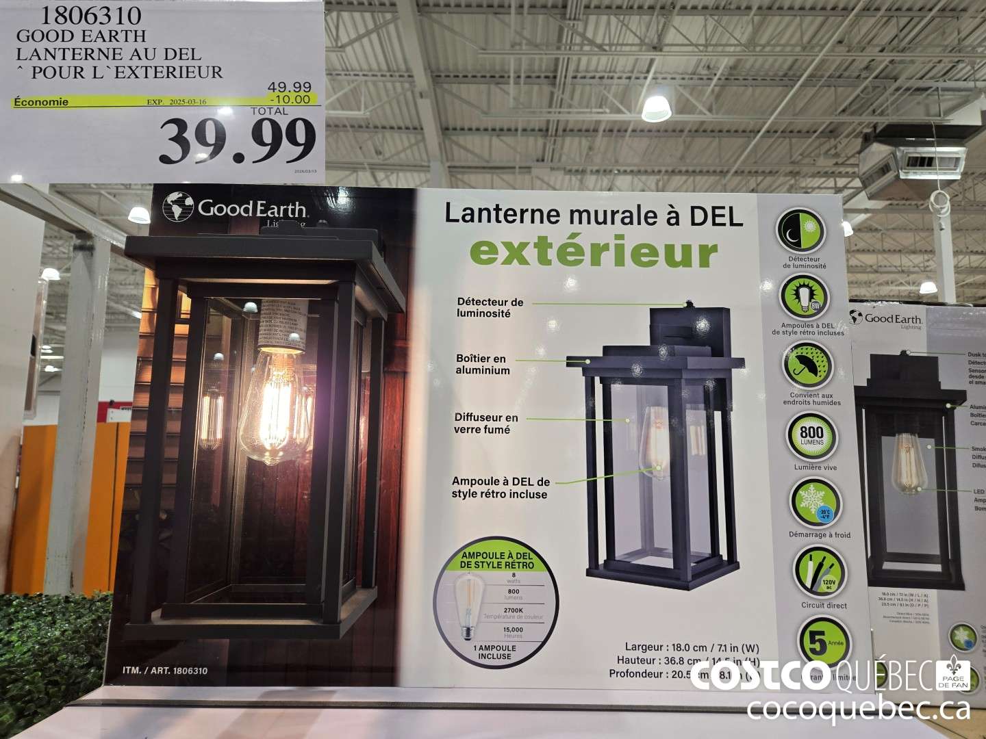 1806310 GOOD EARTH LANTERNE AU DEL * POUR L*EXTERIEUR  ($10.00 INSTANT SAVINGS EXPIRES ON 2025-03-16) $39.99