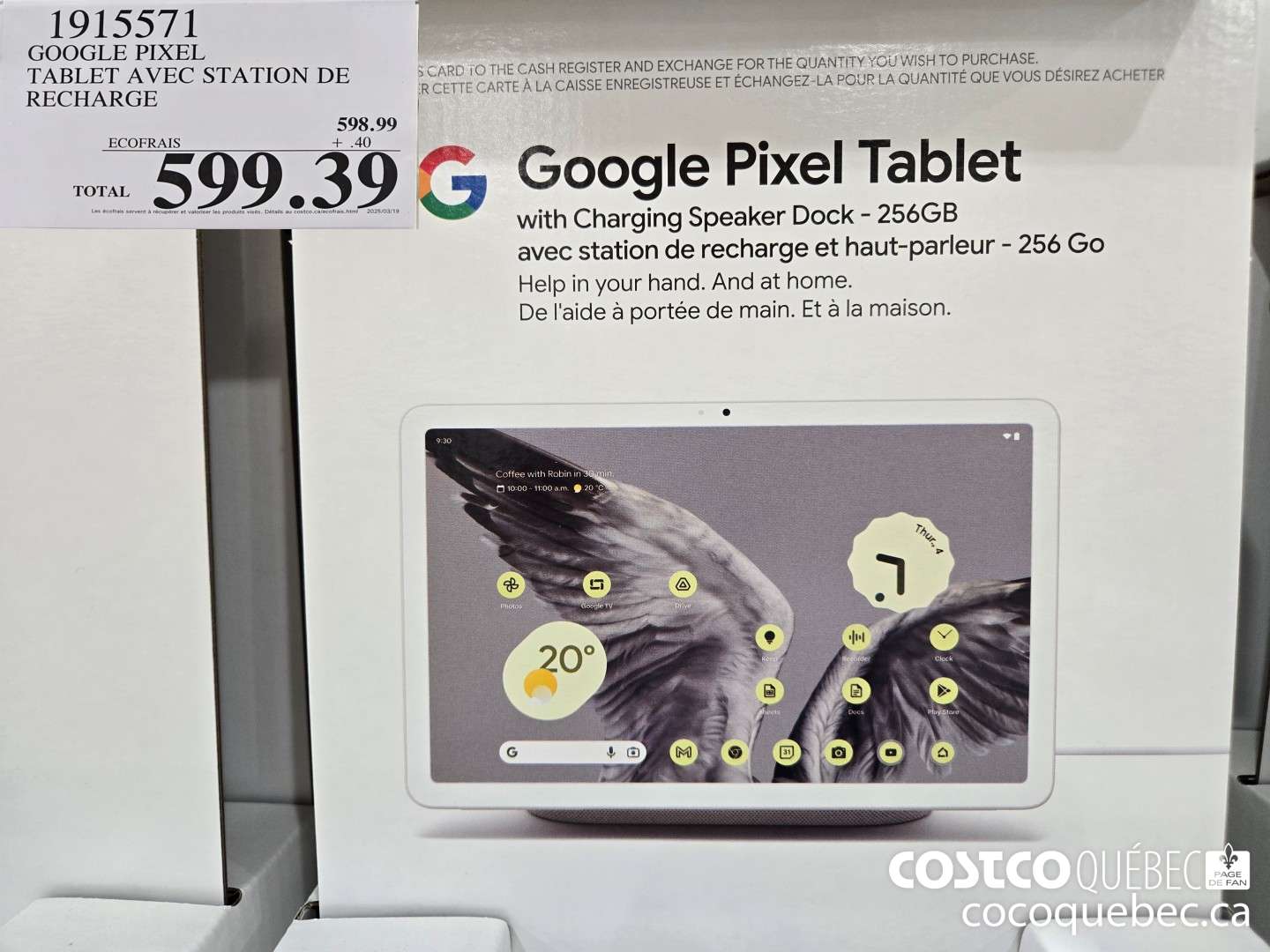 1915571 GOOGLE PIXEL TABLET AVEC STATION DE RECHARGE  $599.39