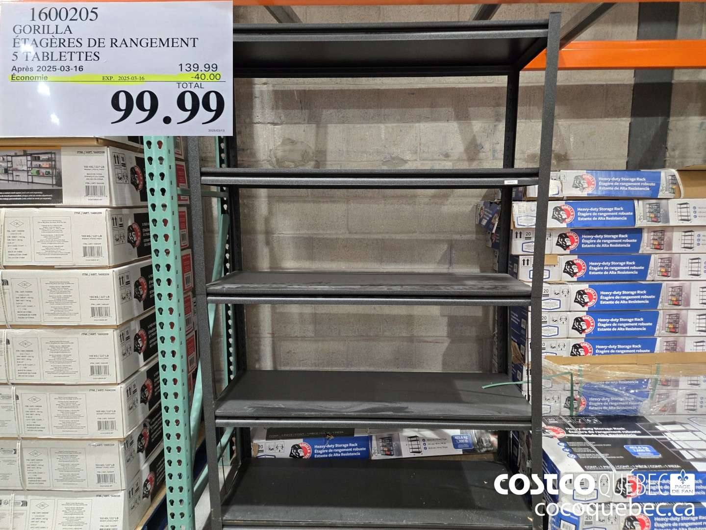 1600205 GORILLA ETAGéRES DE RANGF-MENT 5 ETAGeRE  ($40.00 INSTANT SAVINGS EXPIRES ON 2025-03-16) $99.99