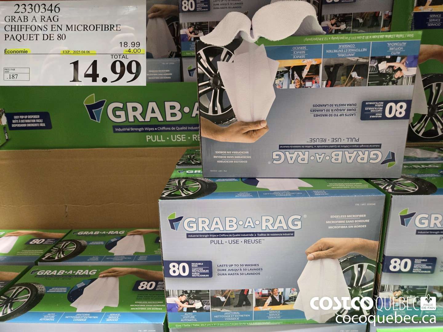 2330346 GRAB A RAG CHIFFONS EN MICROFIBRE PAQUET DE 80 ($4.00 INSTANT SAVINGS EXPIRES ON 2025-04-06) $14.99