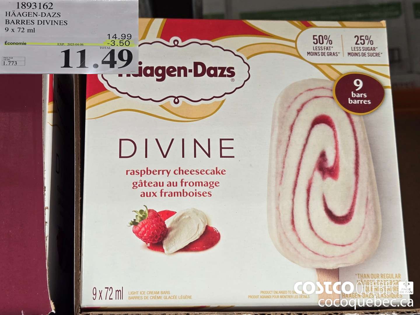 1893162 HAAGEN-DAZS BARRES DIVINES  ($3.50 INSTANT SAVINGS EXPIRES ON 2025-04-06) $11.49