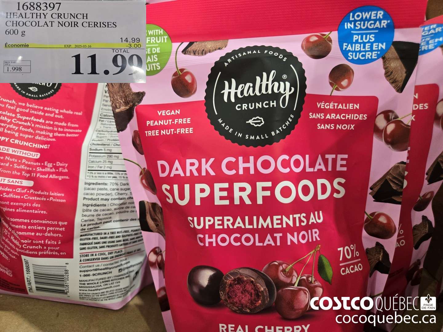 1688397 HEALTHY CRUNCH CHOCOLAT NOIR CERISES 600 g  ($3.00 INSTANT SAVINGS EXPIRES ON 2025-03-16) $11.99