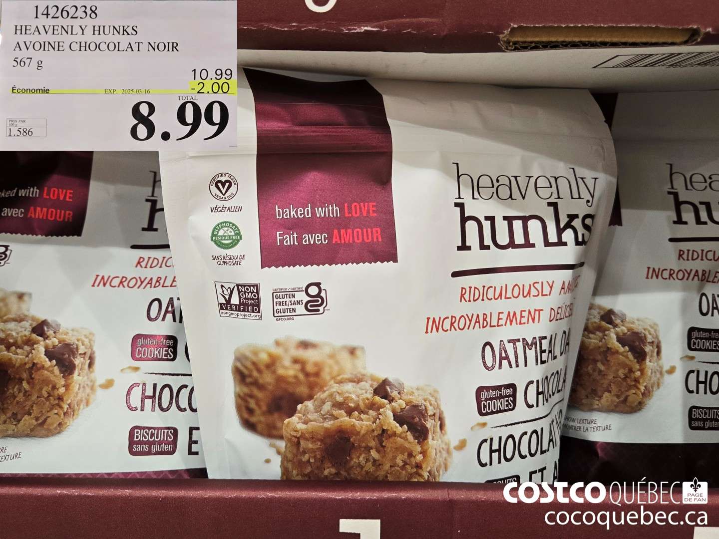 1426238 HEAVENLY HUNKS CHOCOLAT NOIR a l'avoine 567 G ($2.00 INSTANT SAVINGS EXPIRES ON 2025-03-16) $8.99