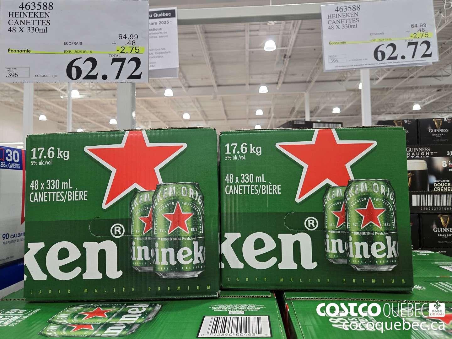 463588 HEINEKEN CANETTES 48 X 330 ML $3.00OFF ($2.75 INSTANT SAVINGS EXPIRES ON 2025-03-16) $62.72