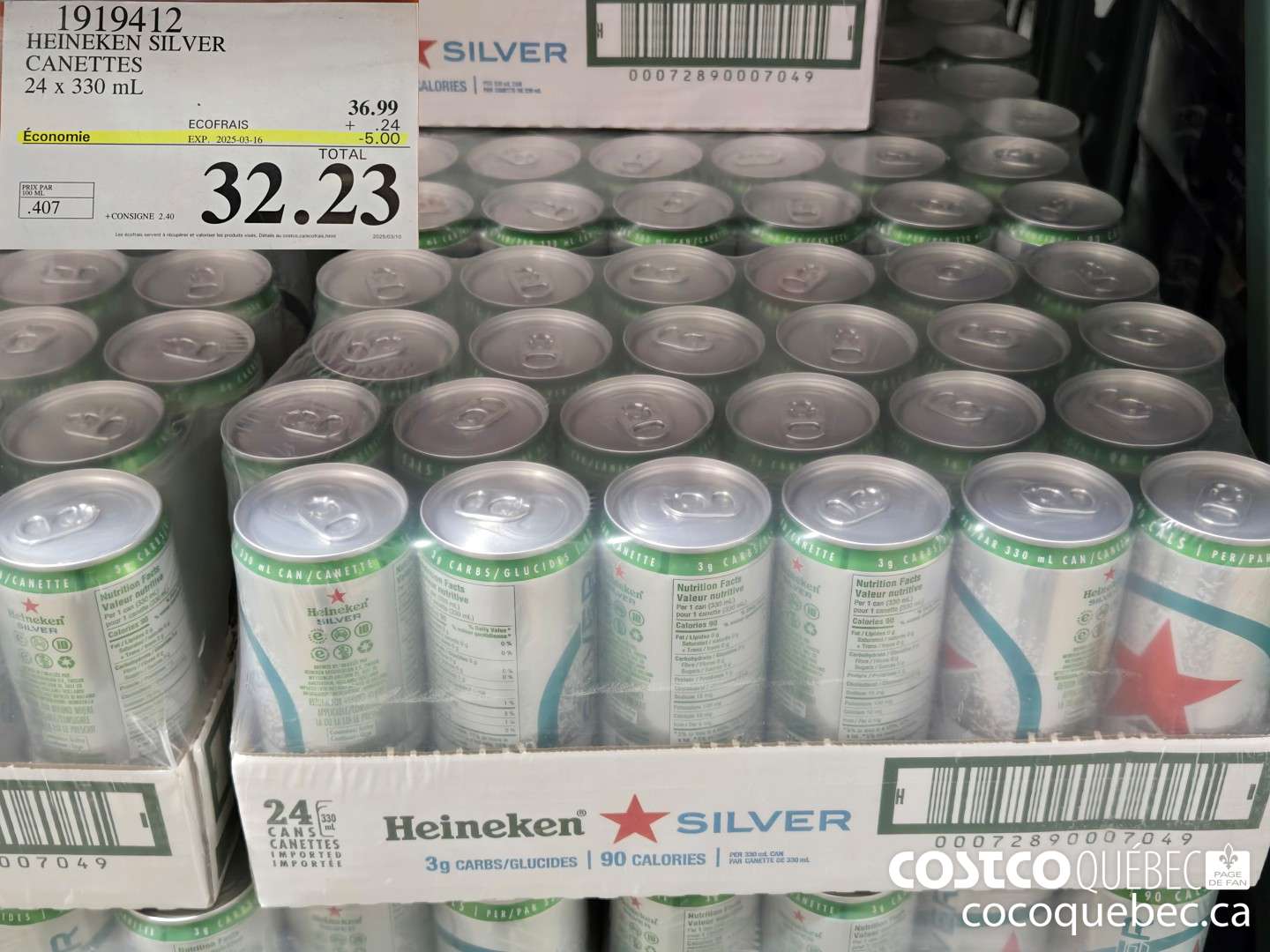 1919412 HEINEKEN SILVER CANETTES 24 x 330 mL  ($5.00 INSTANT SAVINGS EXPIRES ON 2025-03-16) $32.23
