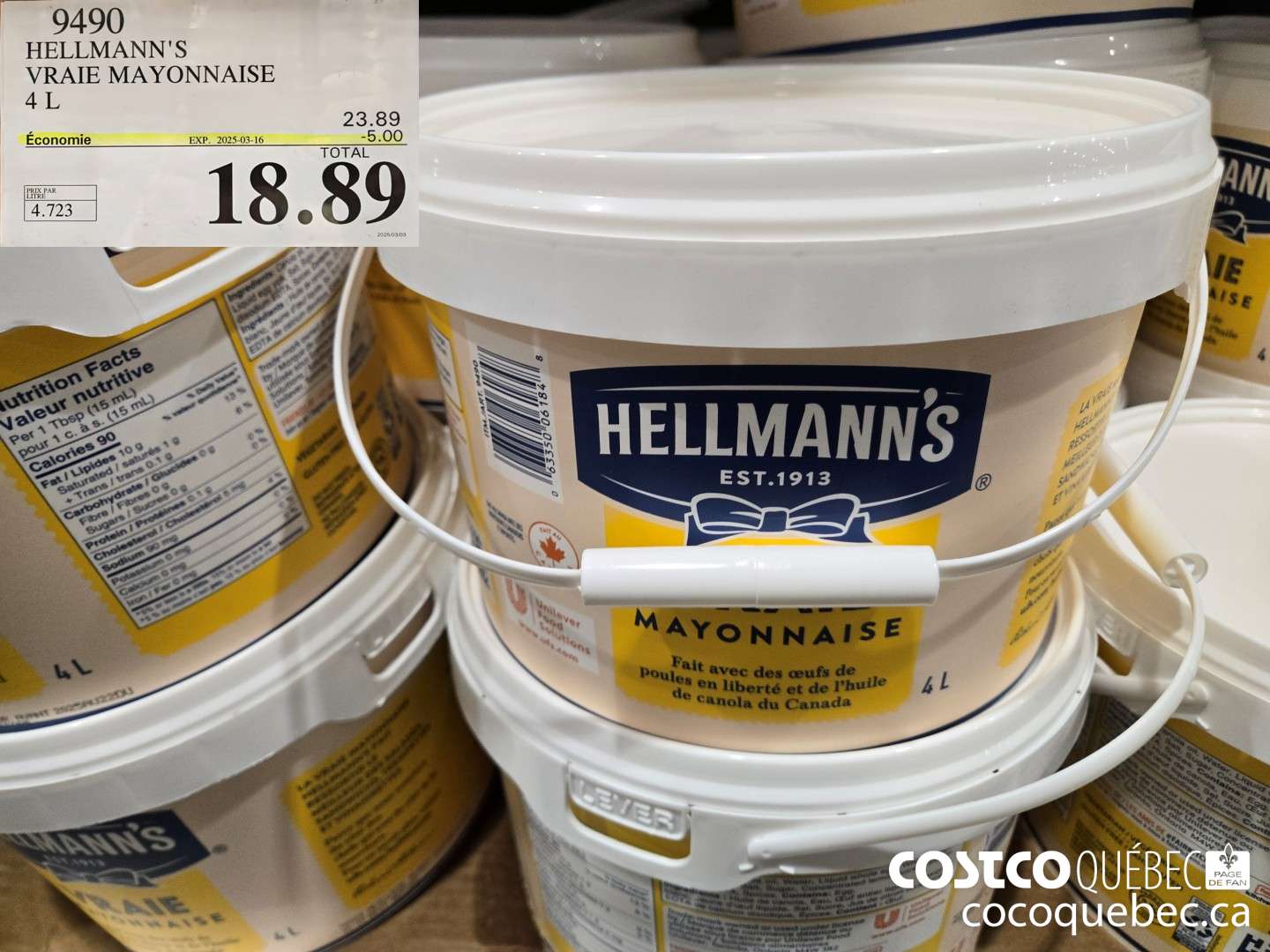 9490 HELLMANN 'S VRAIE MAYON NAISE  ($6.00 INSTANT SAVINGS EXPIRES ON 2025-03-16) $18.89