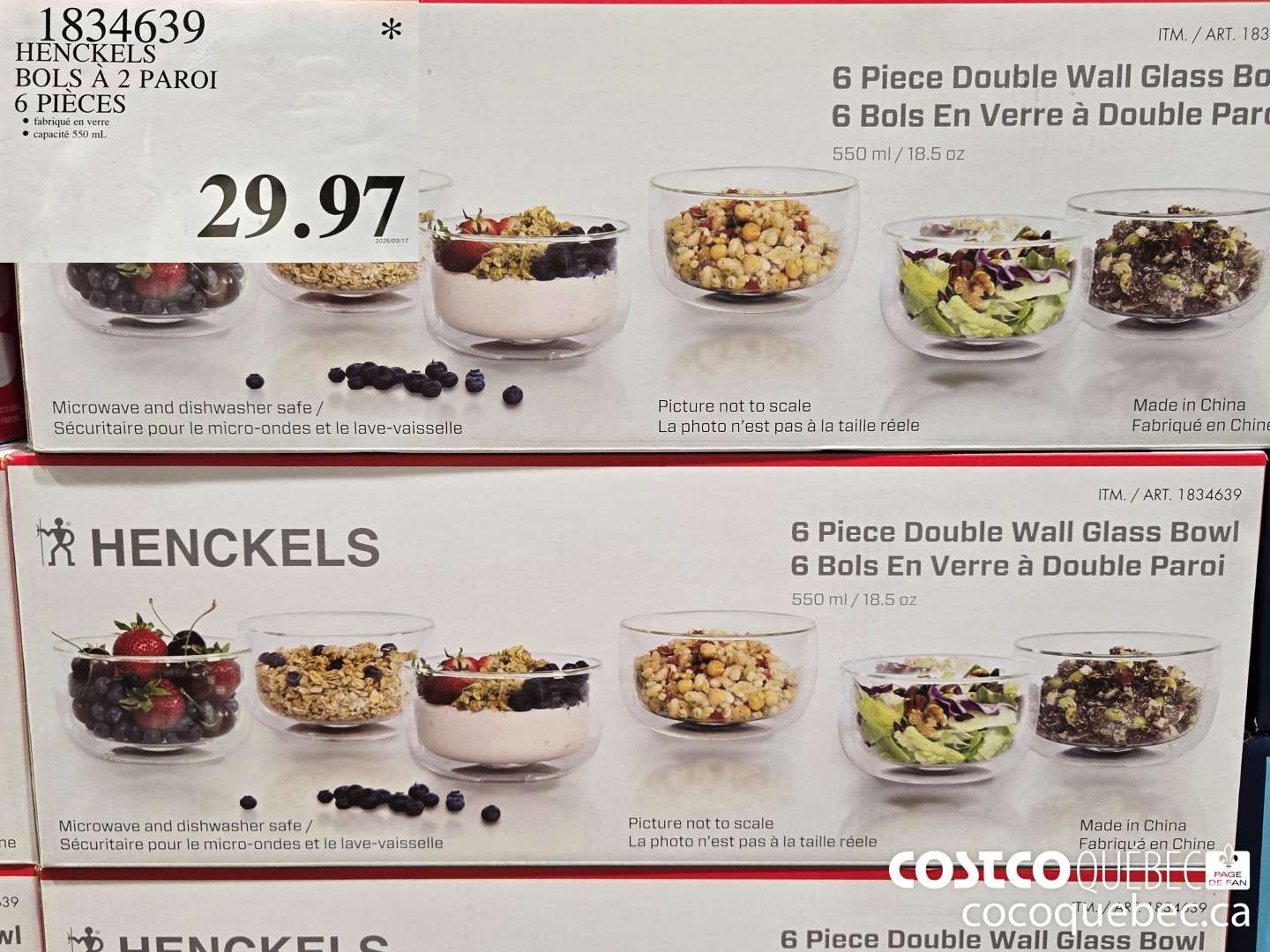 1834639 HENCKELS BOLS A 2 PAROI 6 PIECES  $29.97