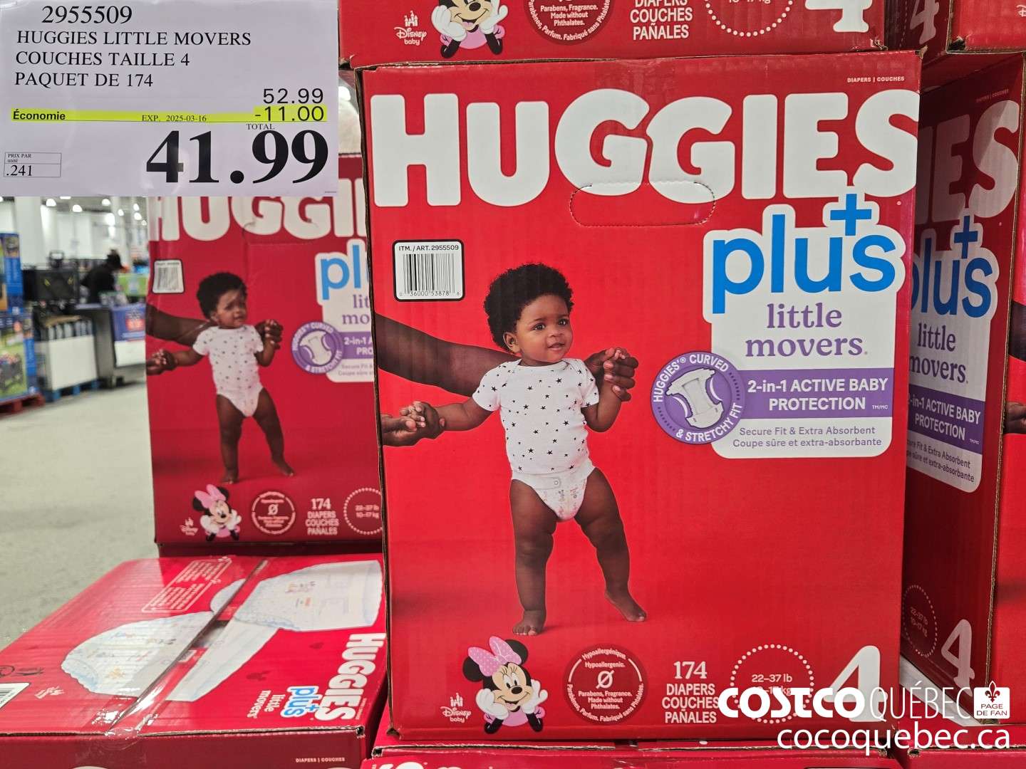 2955509 HUGGIES LITTLE MOVERS COUCHES TAILLE 4 PAQUET DE 174 ($11.00 INSTANT SAVINGS EXPIRES ON 2025-03-16) $41.99