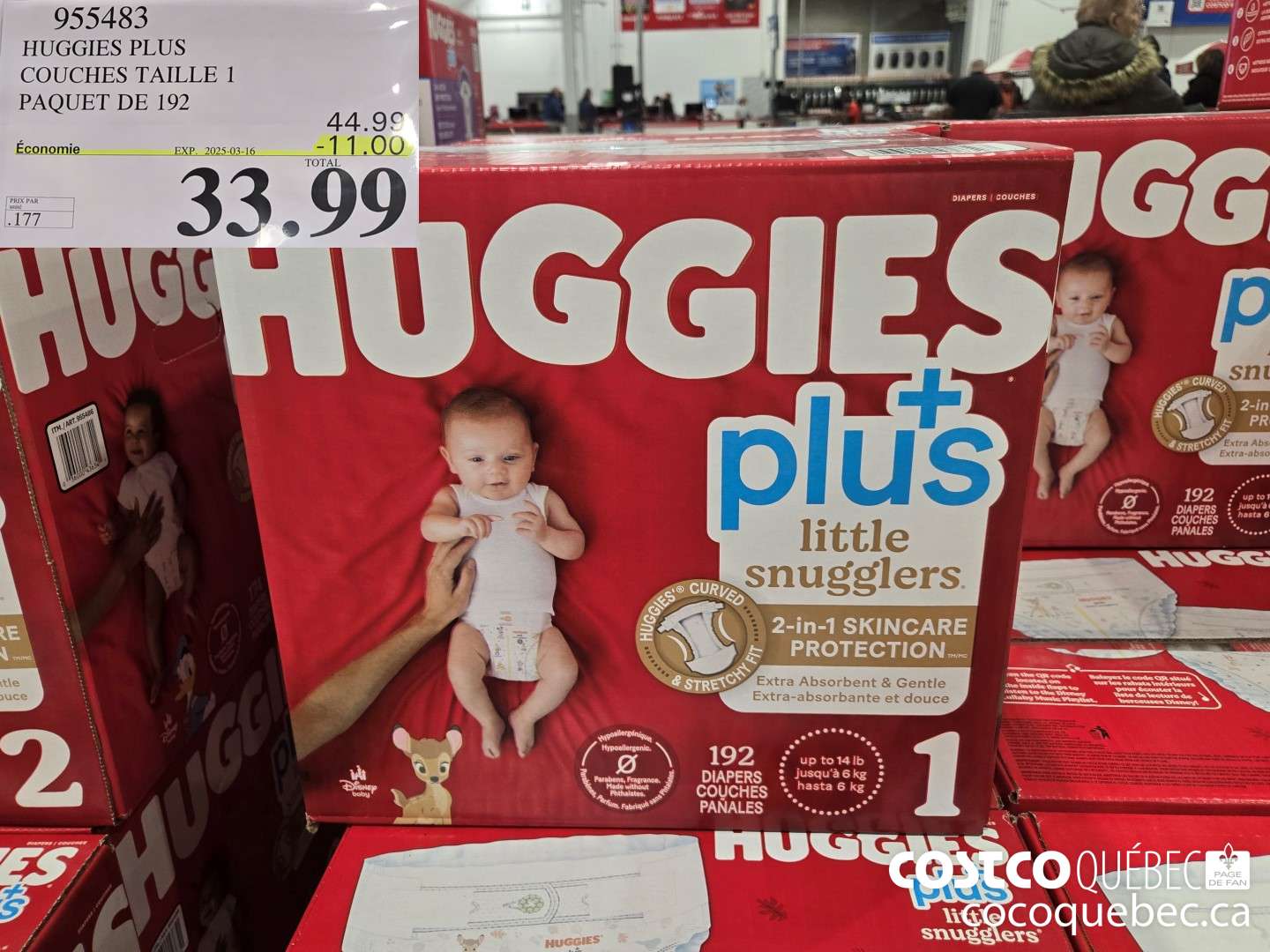 955483 HUGGIES LITTLE SNUGGLE COUCHES TAILLE 1 Pack of 192 $33 .99 ($11.00 INSTANT SAVINGS EXPIRES ON 2025-03-16)