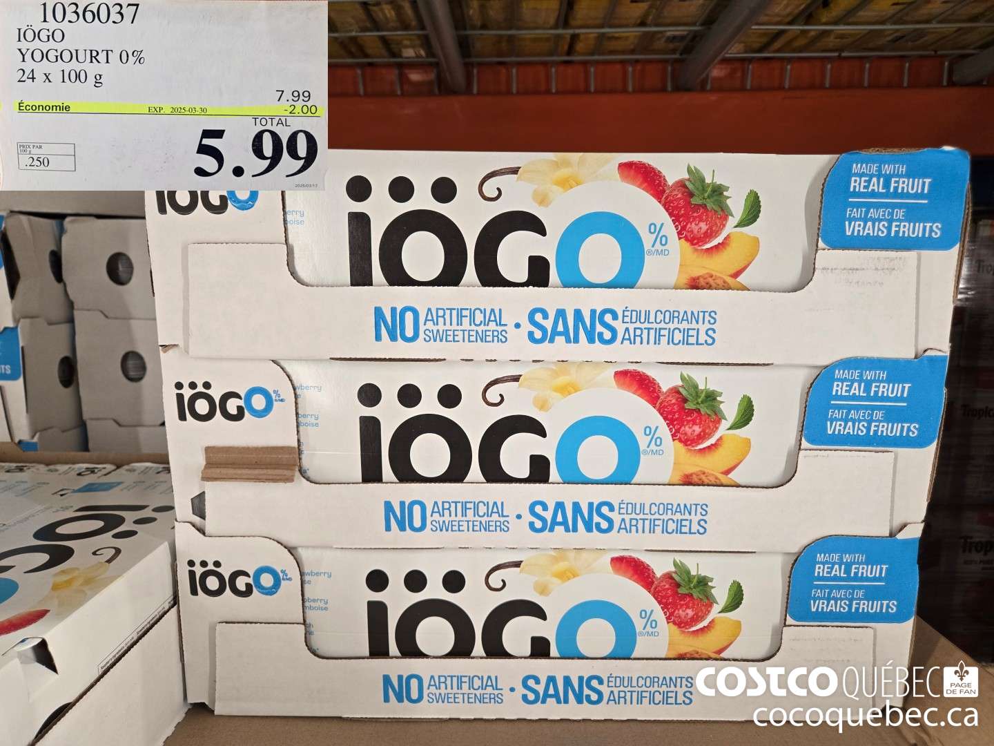 1036037 IOGO YOGOURT 0% 24 x 100 g ($2.00 INSTANT SAVINGS EXPIRES ON 2025-03-30) $5.99