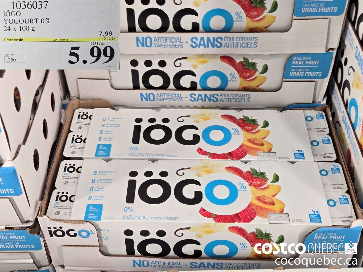 1036037 IOGO YOGOURT 0% 24 x 100 g ($2.00 INSTANT SAVINGS EXPIRES ON 2025-03-30) $5.99