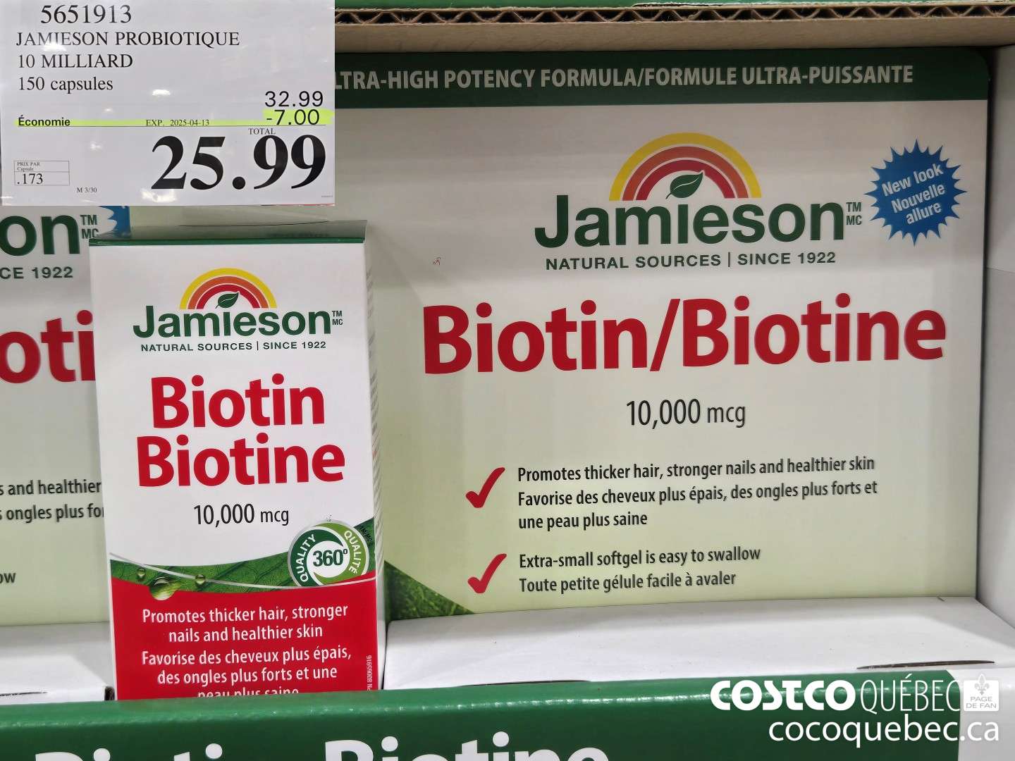 5651913 JAMIESON PROBIOTIQUE 10 MILLIARD 150 capsules M 3/30  ($7.00 INSTANT SAVINGS EXPIRES ON 2025-04-13) $25.99