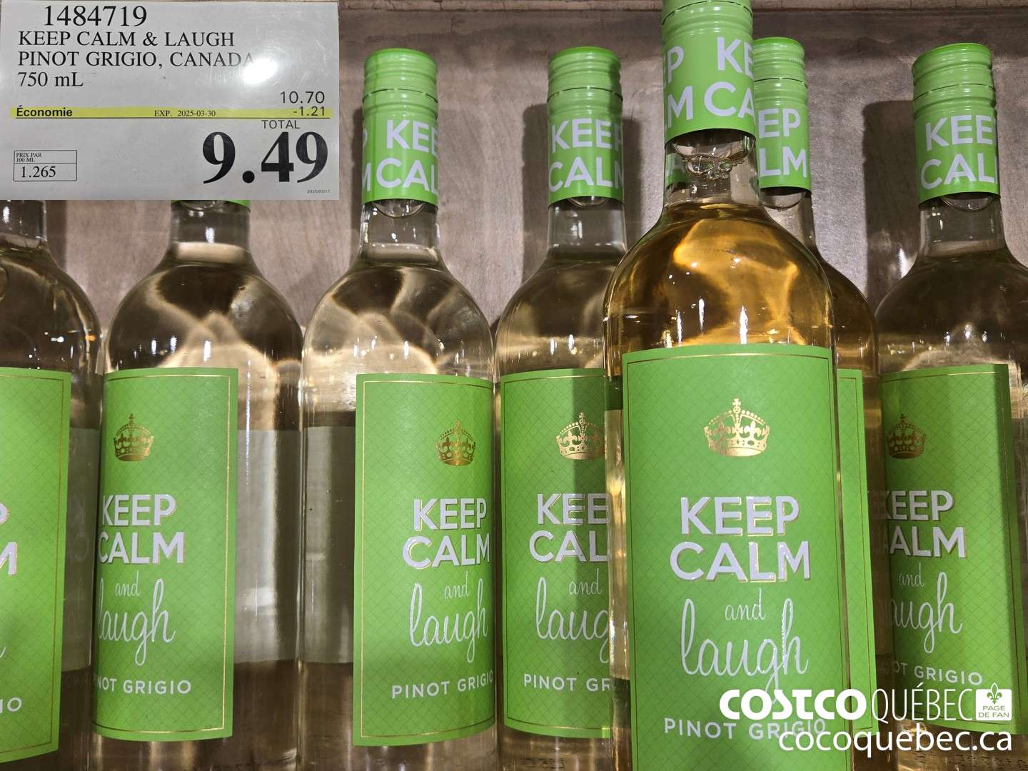1484719 KEEP CALM & LAUGH PINOT GRIGIO, ITALIE 750 mL a Be Fe 1.135 e  ($1.21 INSTANT SAVINGS EXPIRES ON 2025-03-30) $9.49