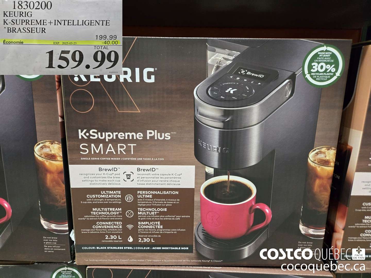 1830200 KEURIG K-SUPREME+INTELLIGENTE BRASSEUR  ($40.00 INSTANT SAVINGS EXPIRES ON 2025-03-23) $159.99