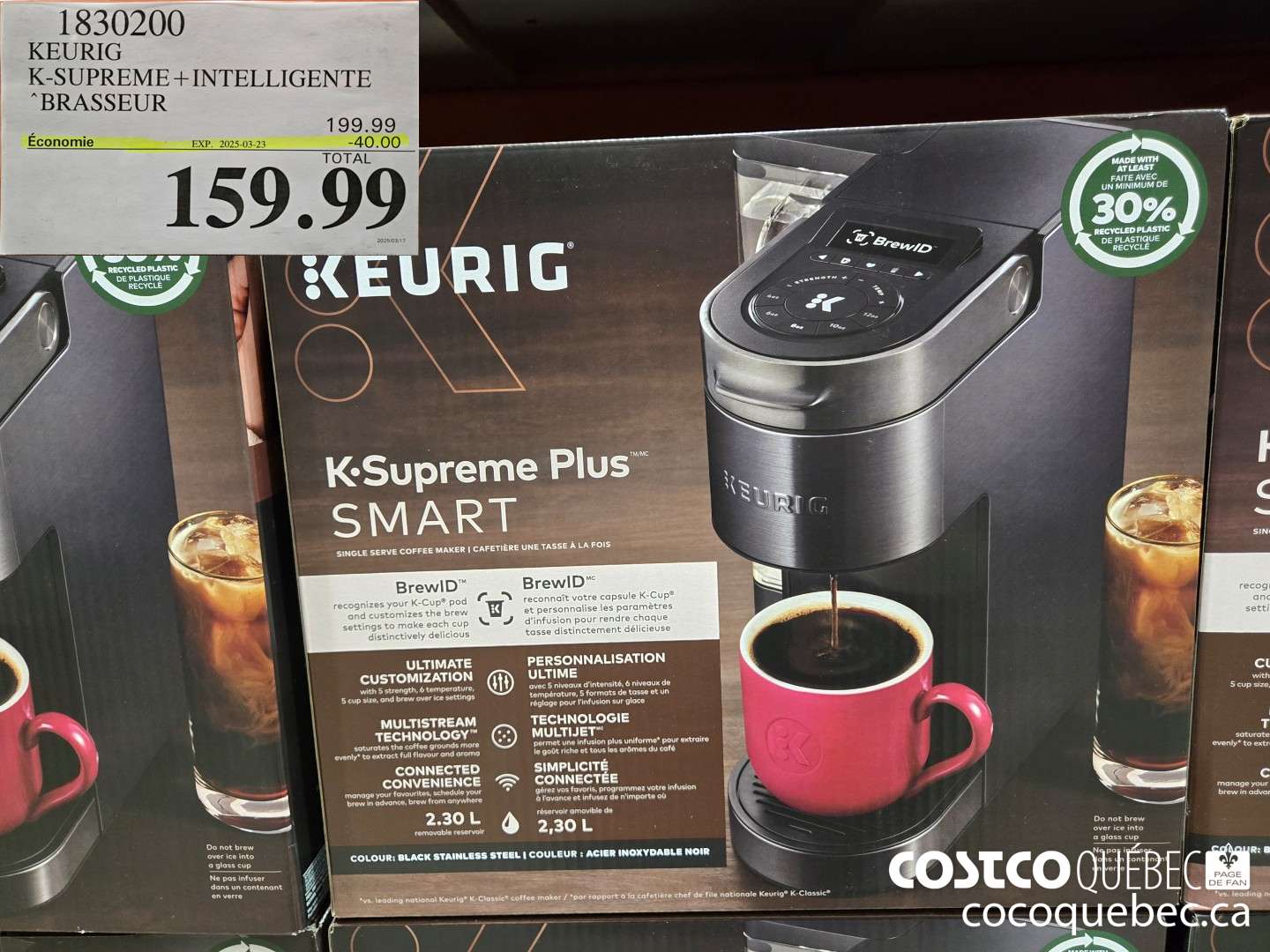 1830200 KEURIG K-SUPREME+INTELLIGENTE BRASSEUR  ($40.00 INSTANT SAVINGS EXPIRES ON 2025-03-23) $159.99