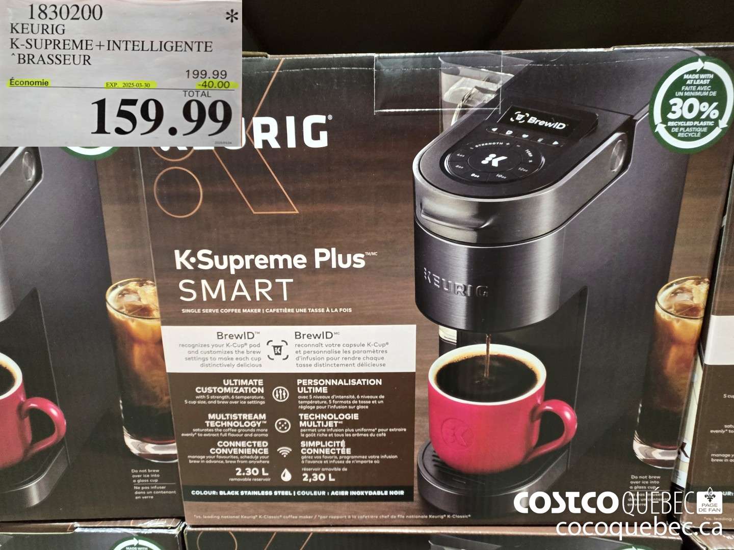 1830200 KEURIG K-SUPREME+INTELLIGENTE BRASSEUR  ($40.00 INSTANT SAVINGS EXPIRES ON 2025-03-30) $159.99