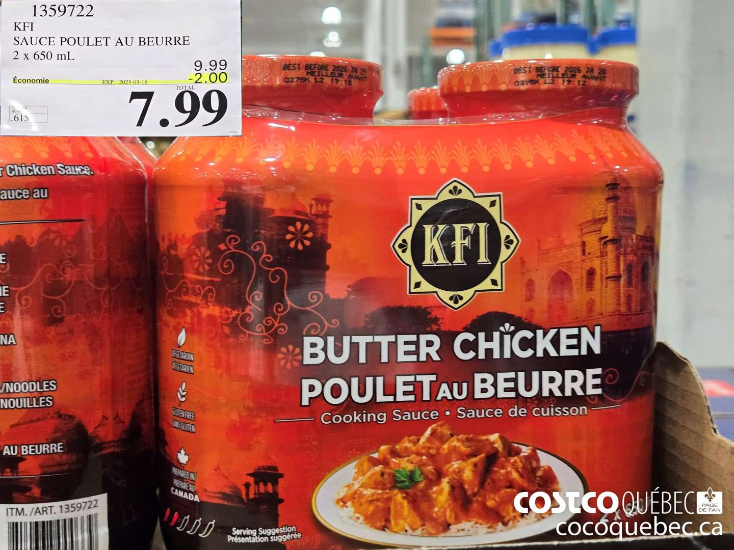1359722 KFI SAUCE POULET AU BEURRE 2 x 650 mL ($2.00 INSTANT SAVINGS EXPIRES ON 2025-03-16) $7.99