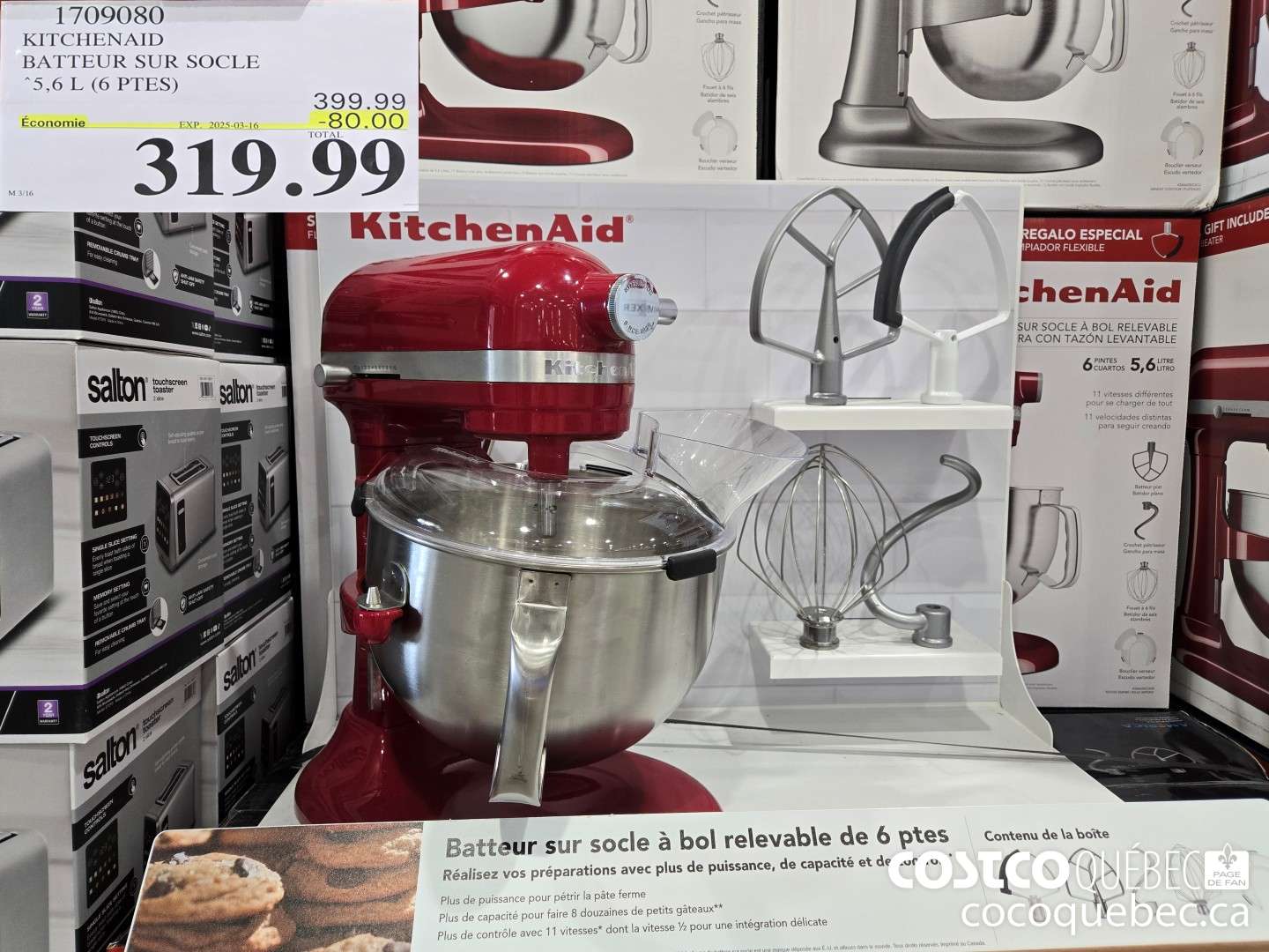 1709080 KITCHENAID BATTEUR SUR SOCLE ($80.00 INSTANT SAVINGS EXPIRES ON 2025-03-16) $319.99