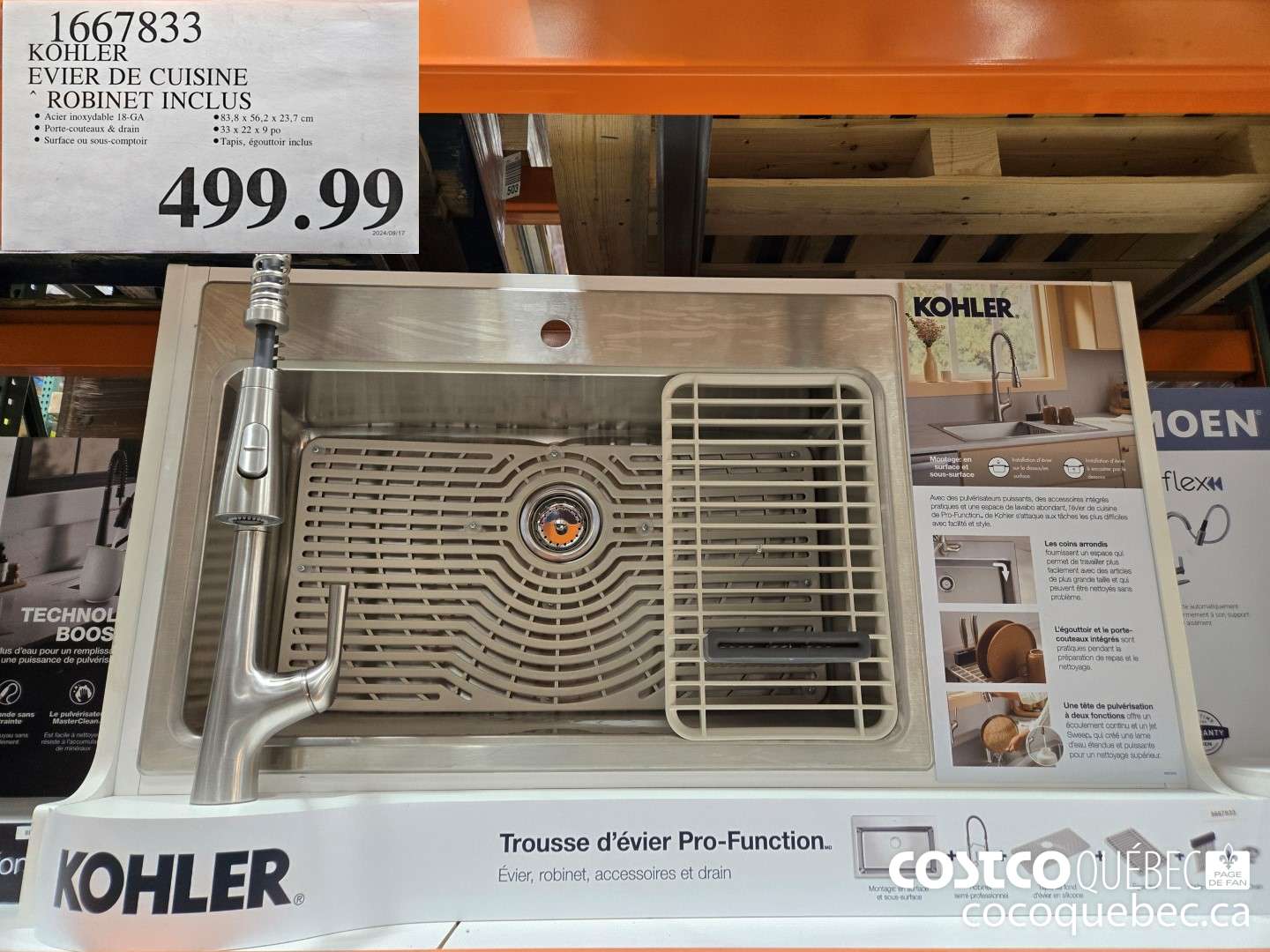 1667833 KOHLER EVIER DE CUISINE ROBINET INCLUS  $499.99