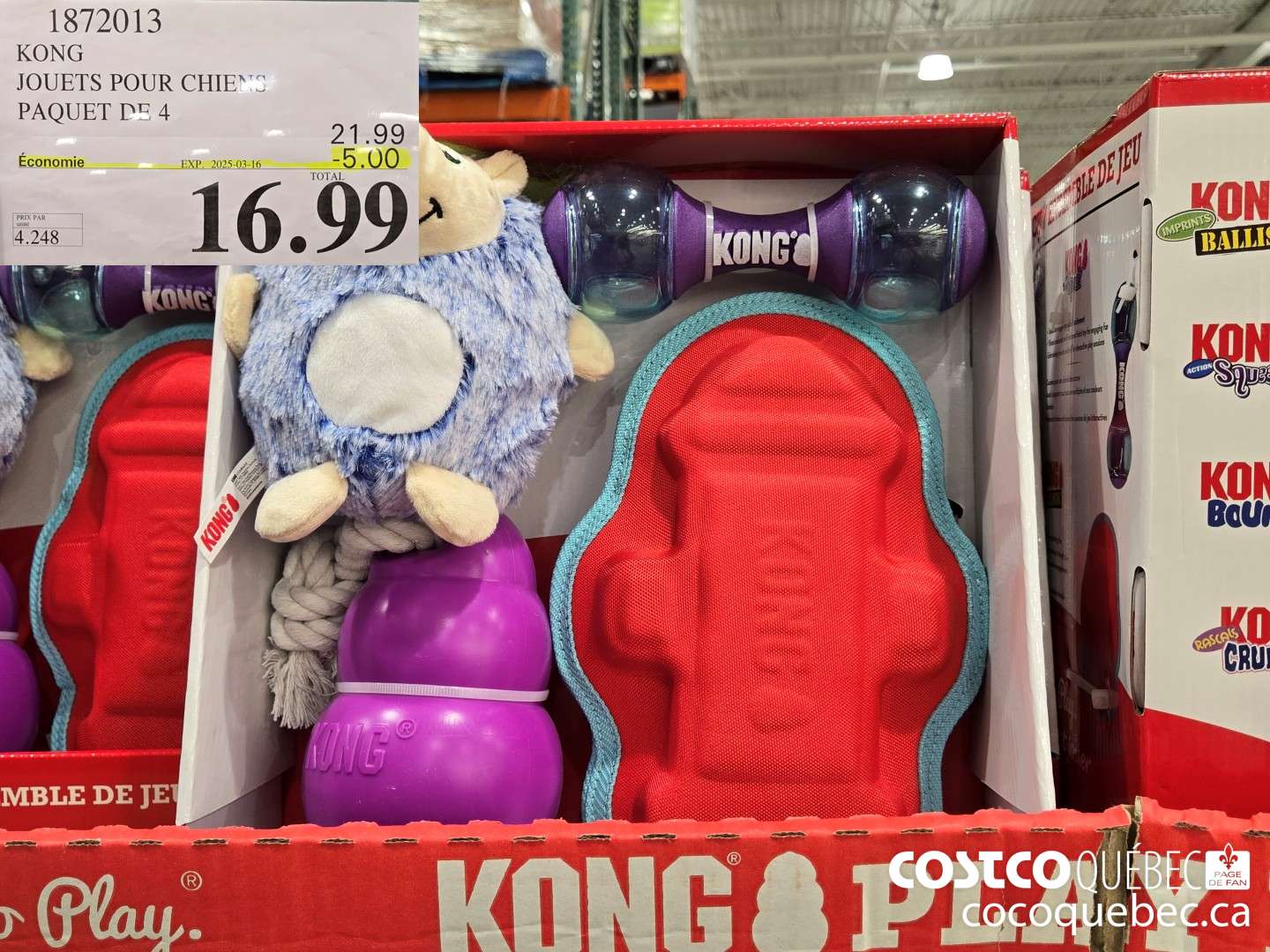 1872013 KONG JOUETS POUR CHIENS PAQUET DE 4 ($5.00 INSTANT SAVINGS EXPIRES ON 2025-03-16) $16.99