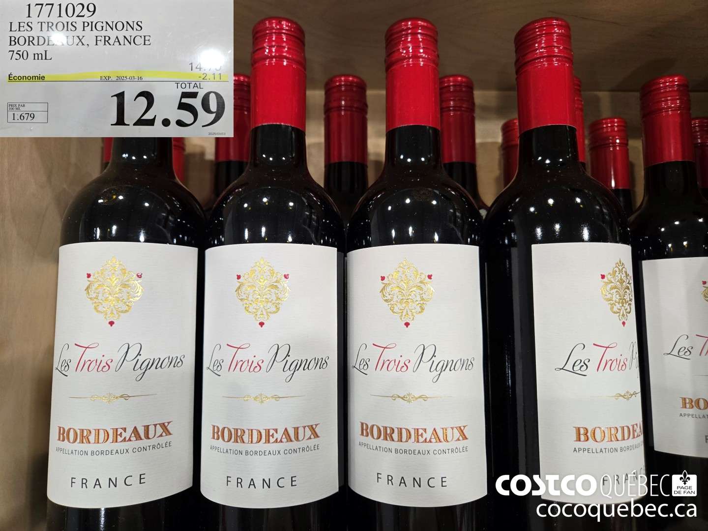 1771029 LES TROIS PIGNONS BORDEAUX, FRANCE 750 mL ($2.21 INSTANT SAVINGS EXPIRES ON 2024-12-08) $12.59