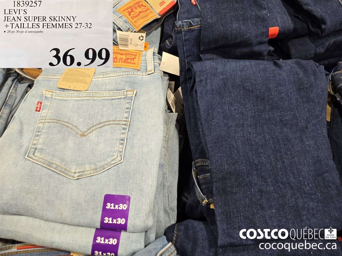 1839259 LEVIS JEAN SUPER SKINNY +TAILLES FEMMES 27-32  $36.99