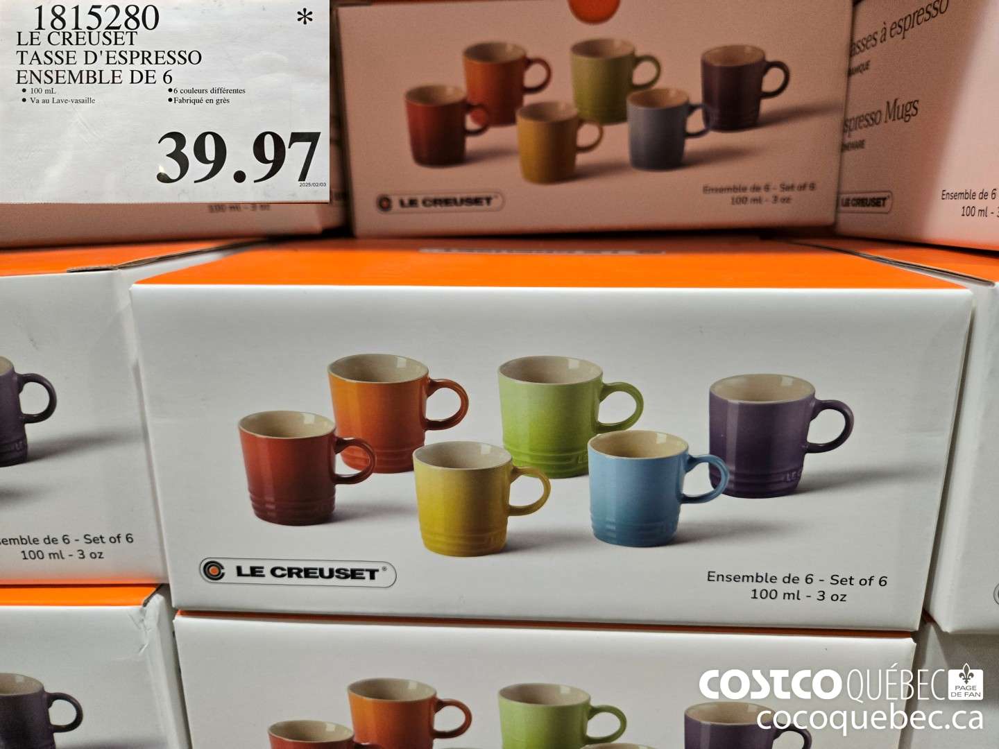 1815280 LE CREUSET TASSE D'ESPRESSO EN SEMBLE DE 6  $39.97