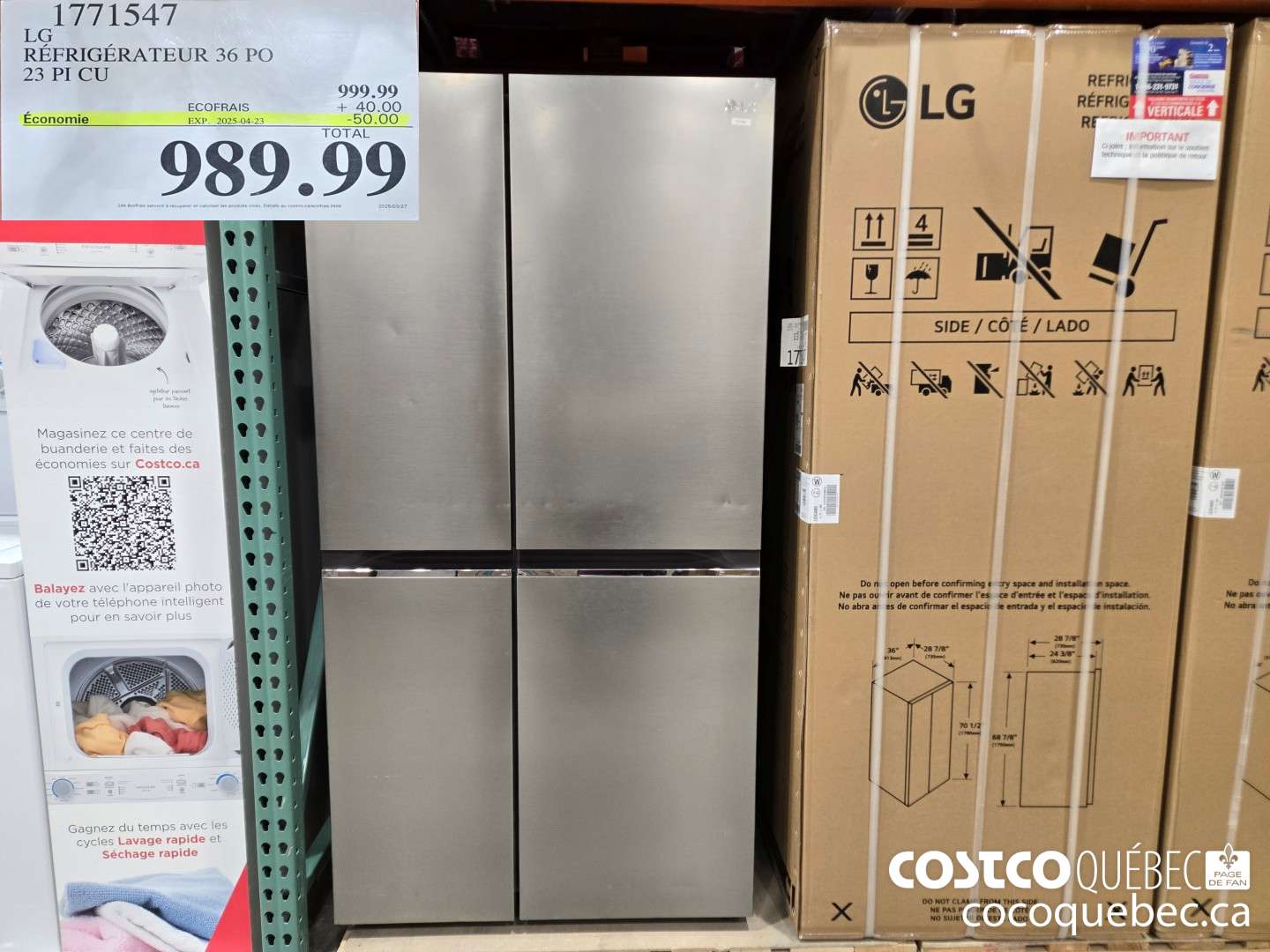 1771547 LG REFRIGERATEUR 36 PO 23 PICU  ($50.00 INSTANT SAVINGS EXPIRES ON 2025-04-23) $989.99