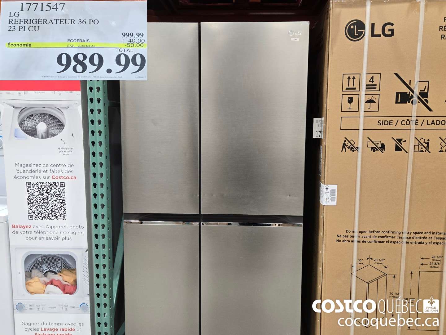 1771547 LG REFRIGERATEUR 36 PO 23 PICU  ($50.00 INSTANT SAVINGS EXPIRES ON 2025-04-23) $989.99