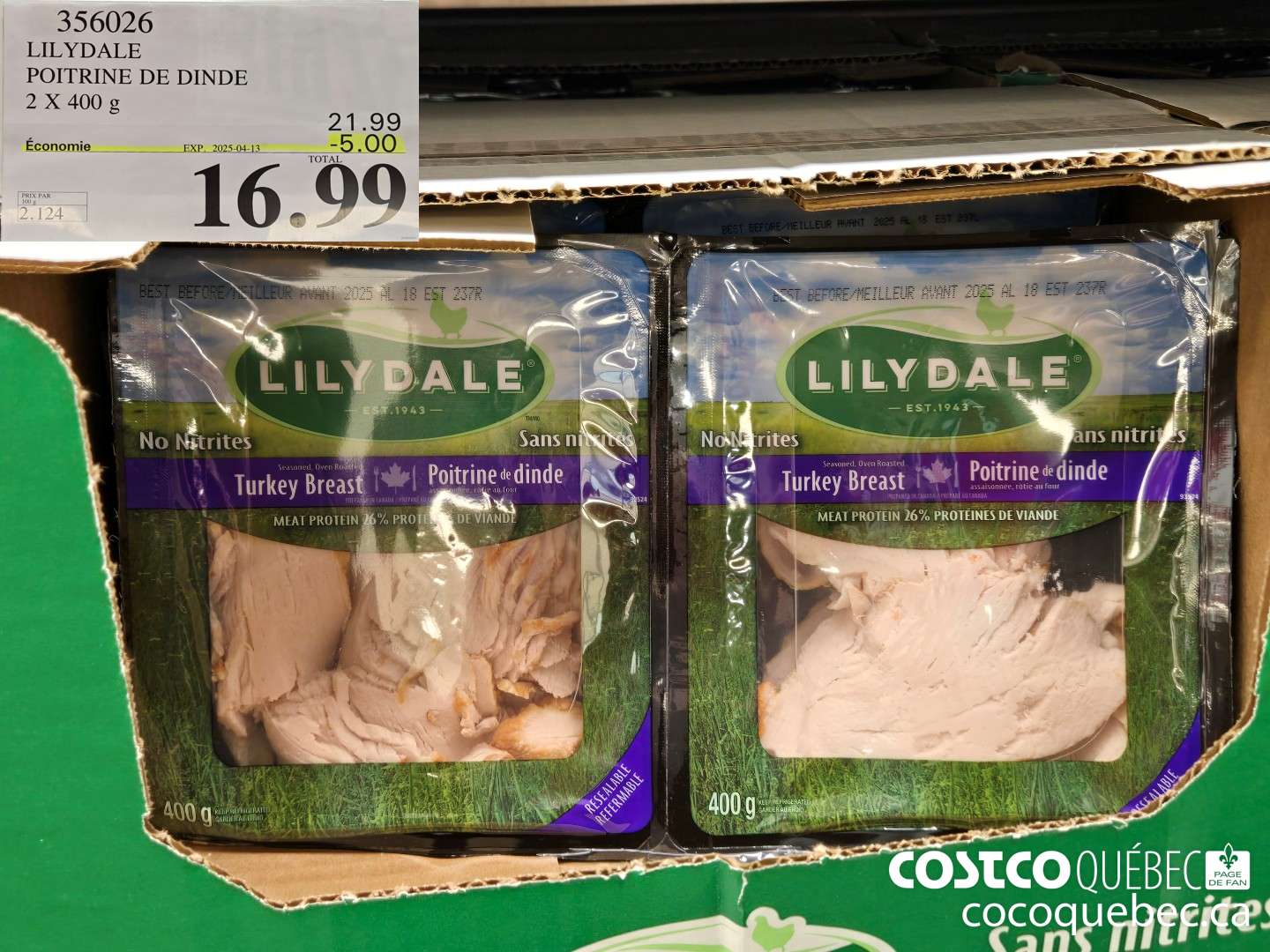 356026 LILYDALE POITRINE DE DINDE 2 X 400 ($4.50 INSTANT SAVINGS EXPIRES ON 2025-04-13) $16.99