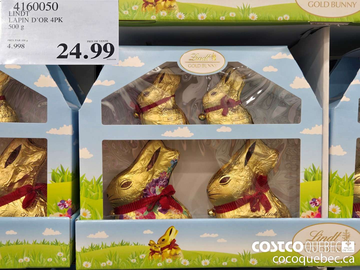 4160050 LINDT LAPIN D'OR 4PK 500 G  $24.99