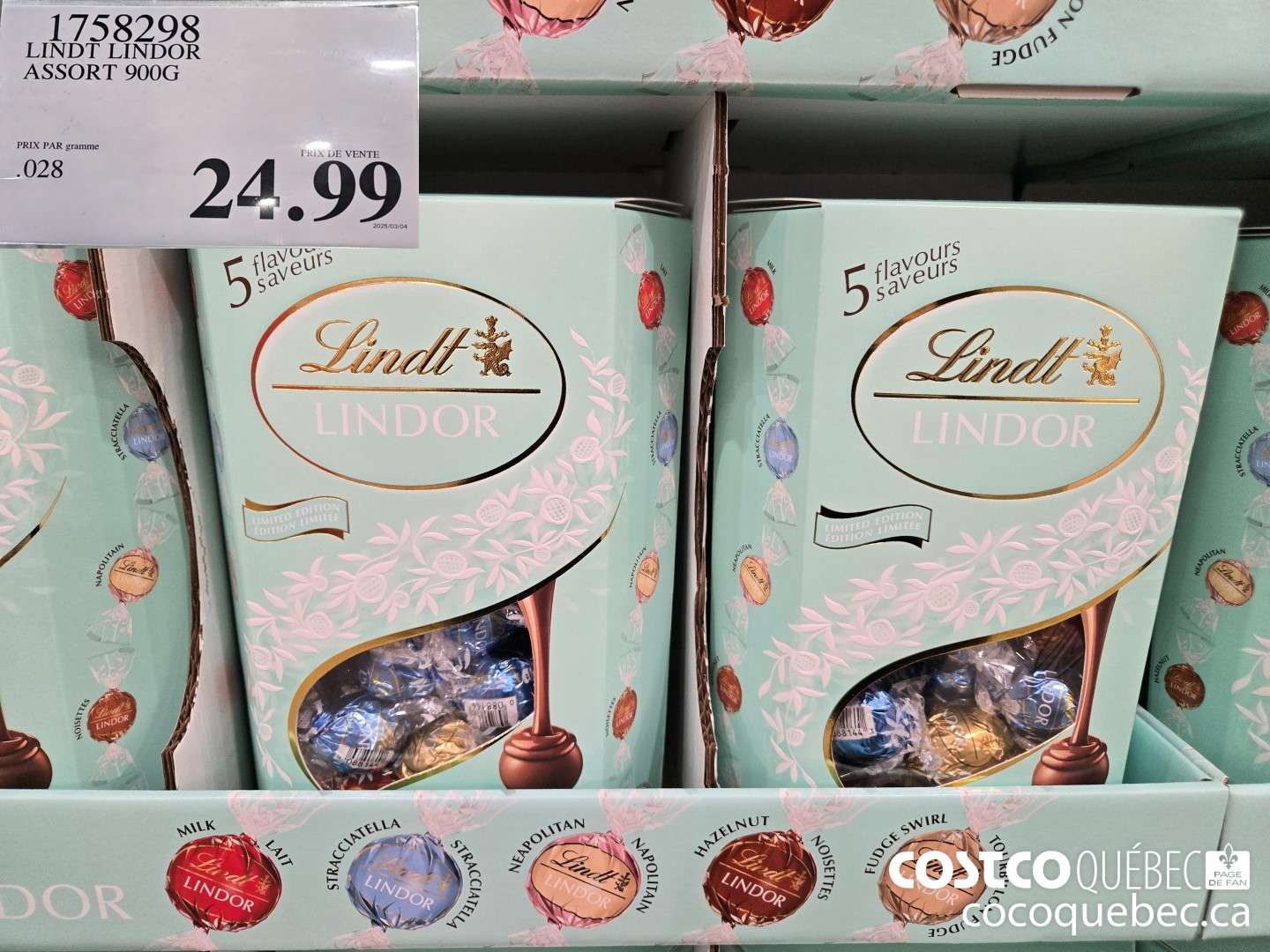 1758298 LINDT LINDOR ASSORT 900G  $24.99