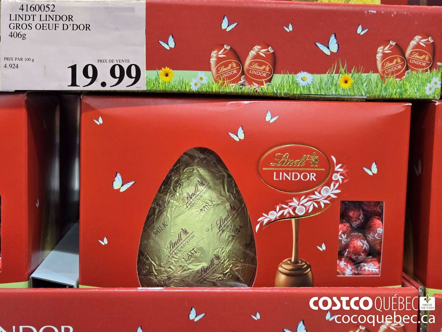4160052 LINDT LINDOR GROS OEUF D'DOR 406g  $19.99