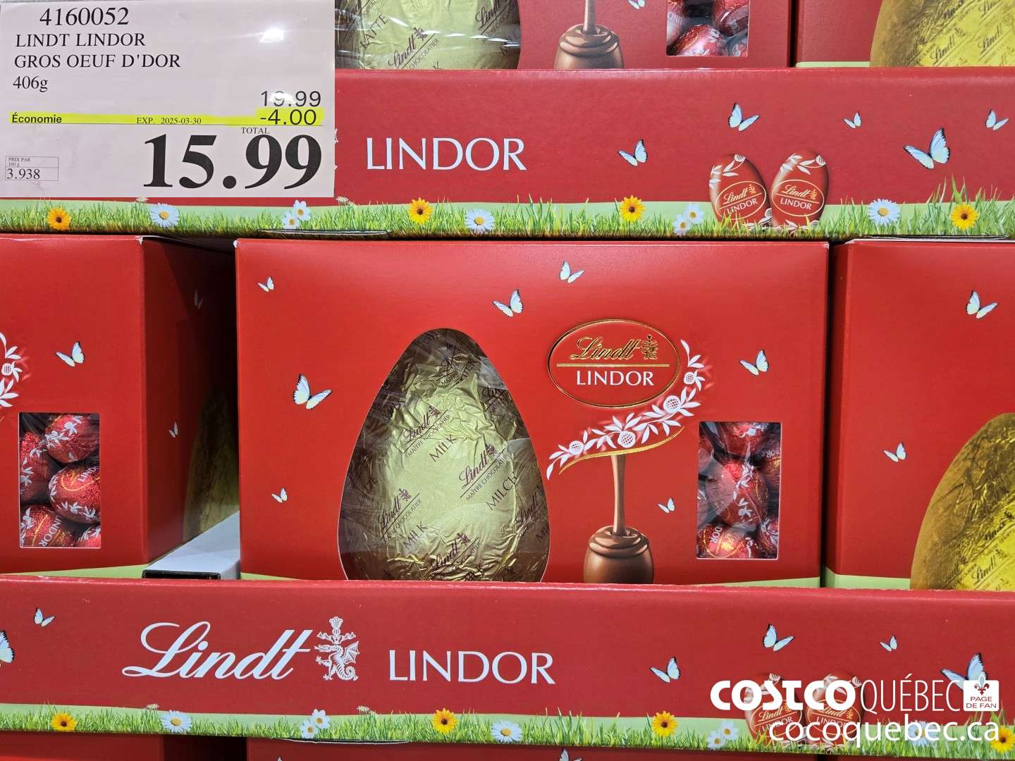 4160052 LINDT LINDOR GROS OEUF D'DOR 406g  ($4.00 INSTANT SAVINGS EXPIRES ON 2025-03-30) $15.99