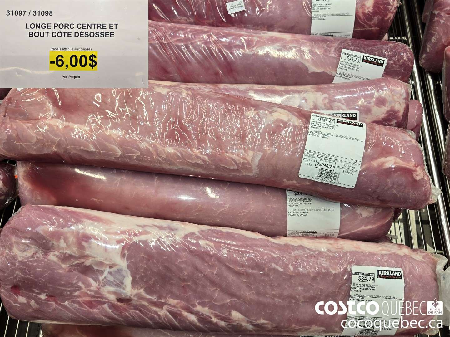 31097 LONGE PORC CENTRE ET BOUT COTE DESOSSEE  ($6.00 INSTANT SAVINGS)